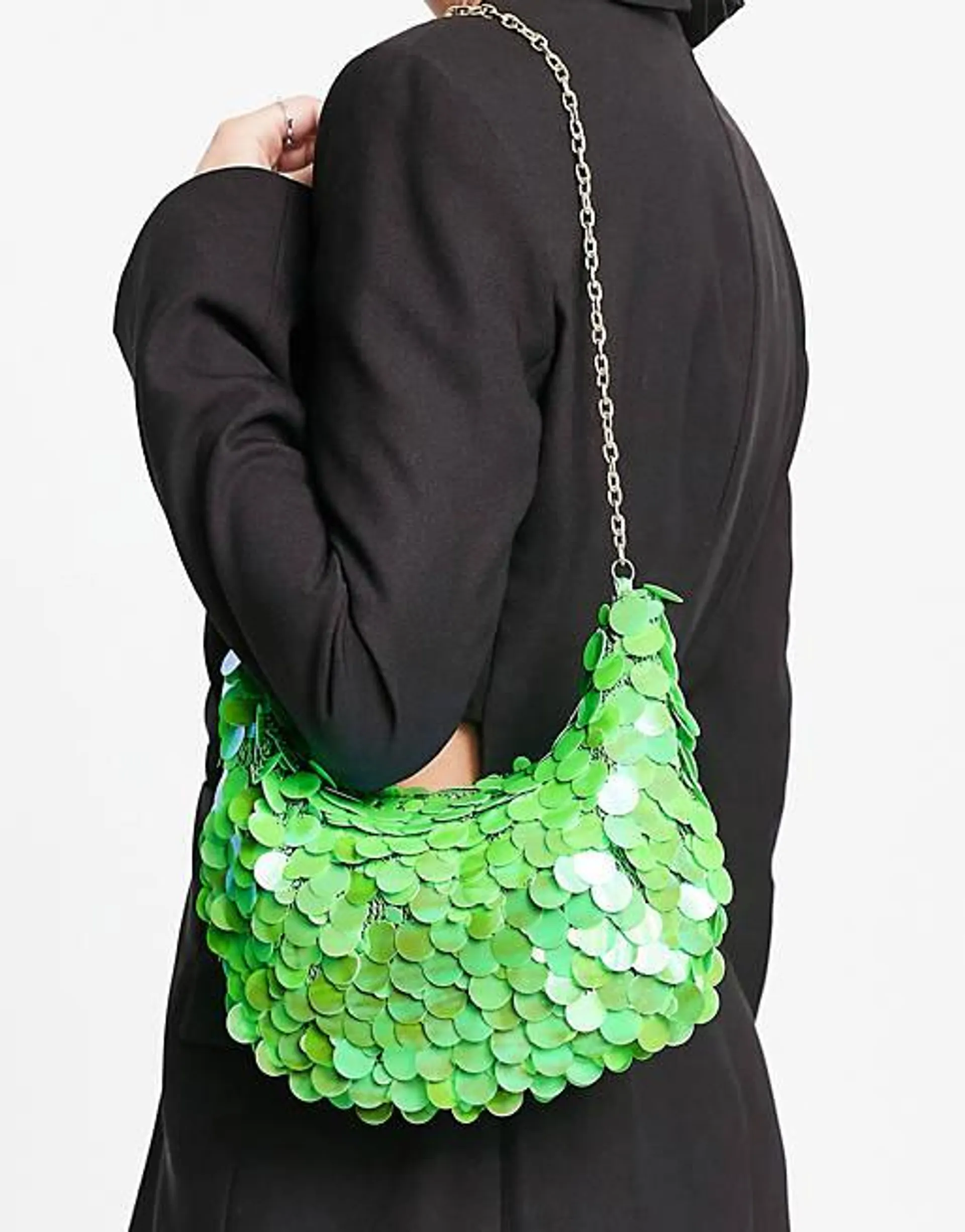 ASOS DESIGN shoulder bag with sequin in bright green