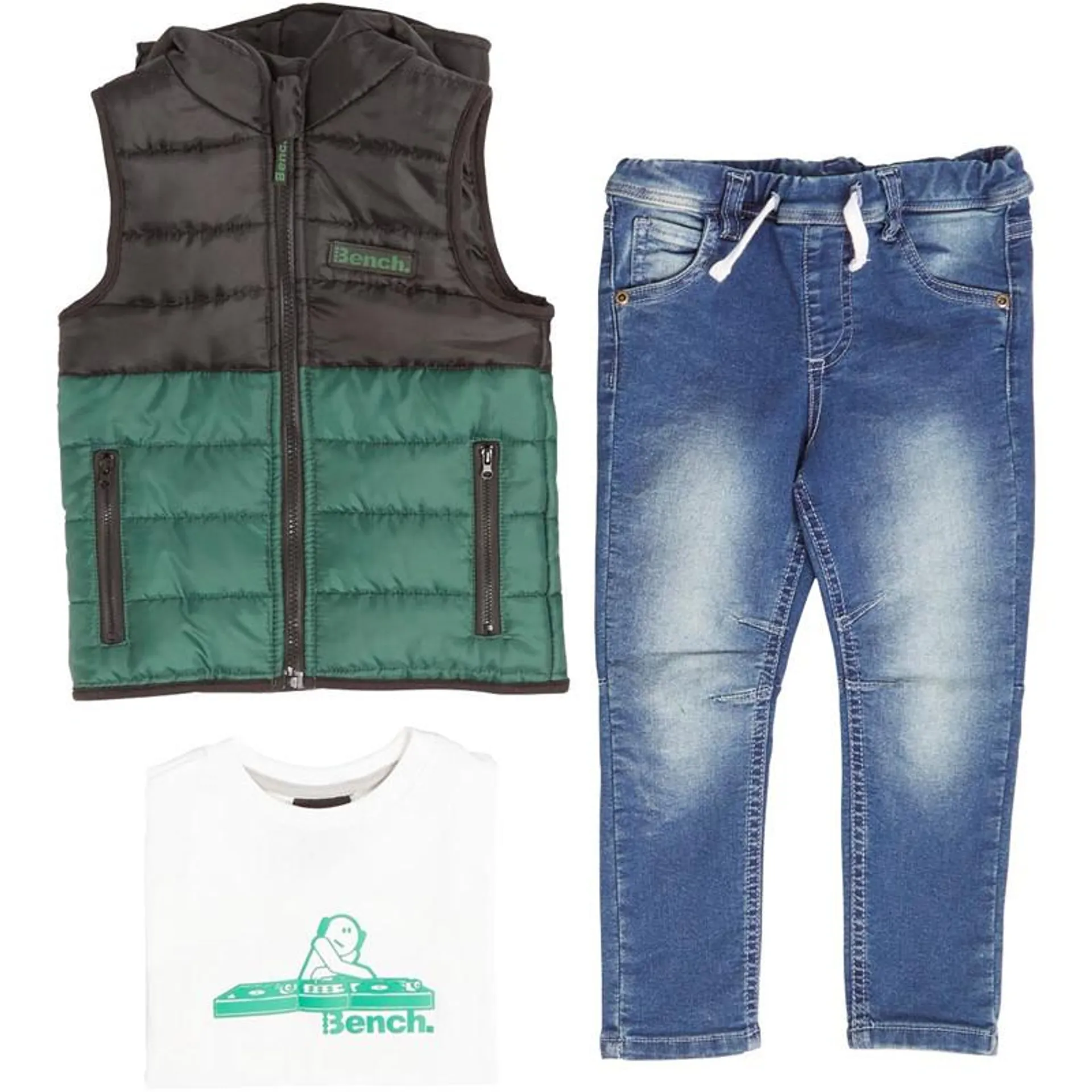 Bench Boys Gilet T-Shirt And Jeans Set Multi