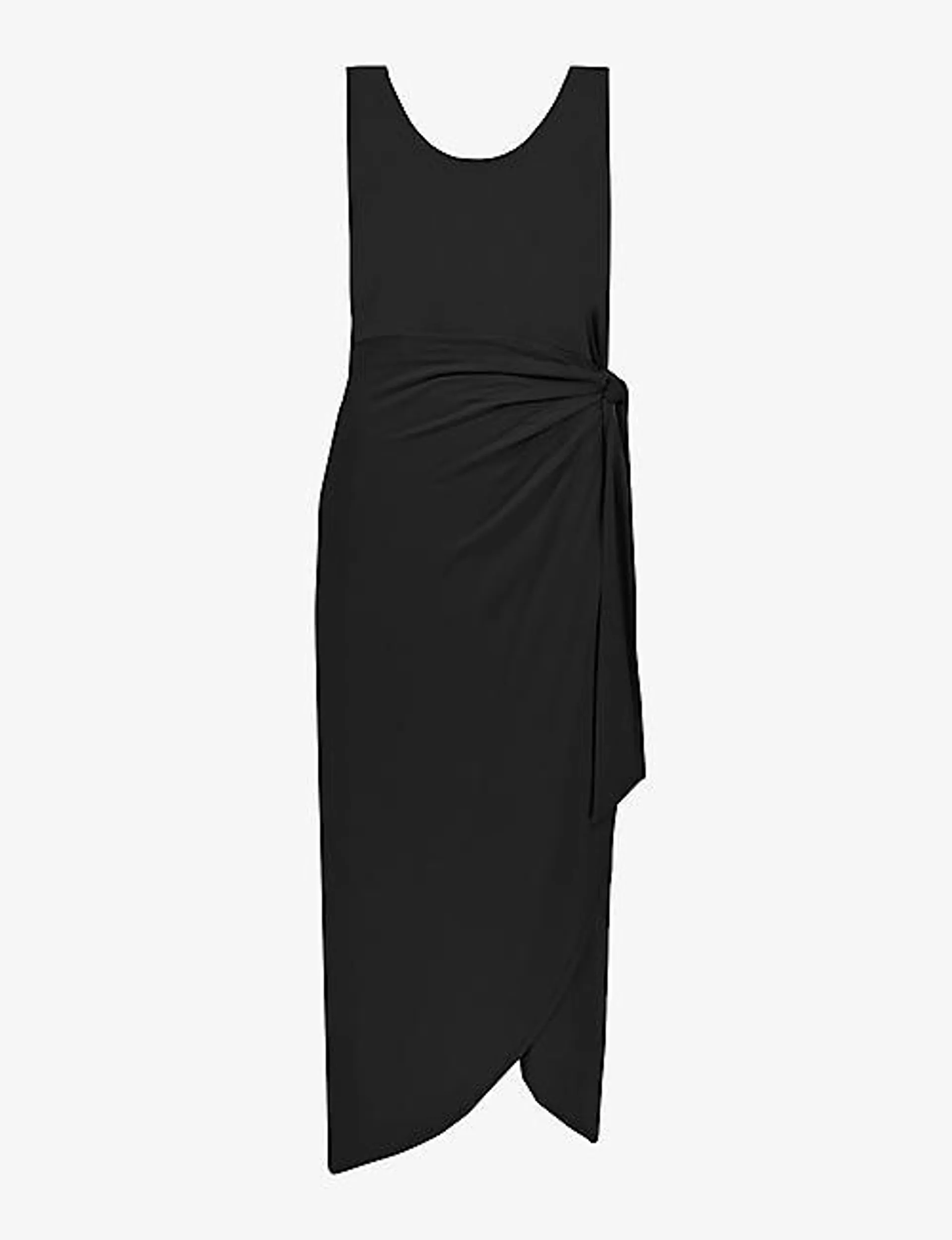 Wrap-skirt scoop-neck regular-fit woven midi dress