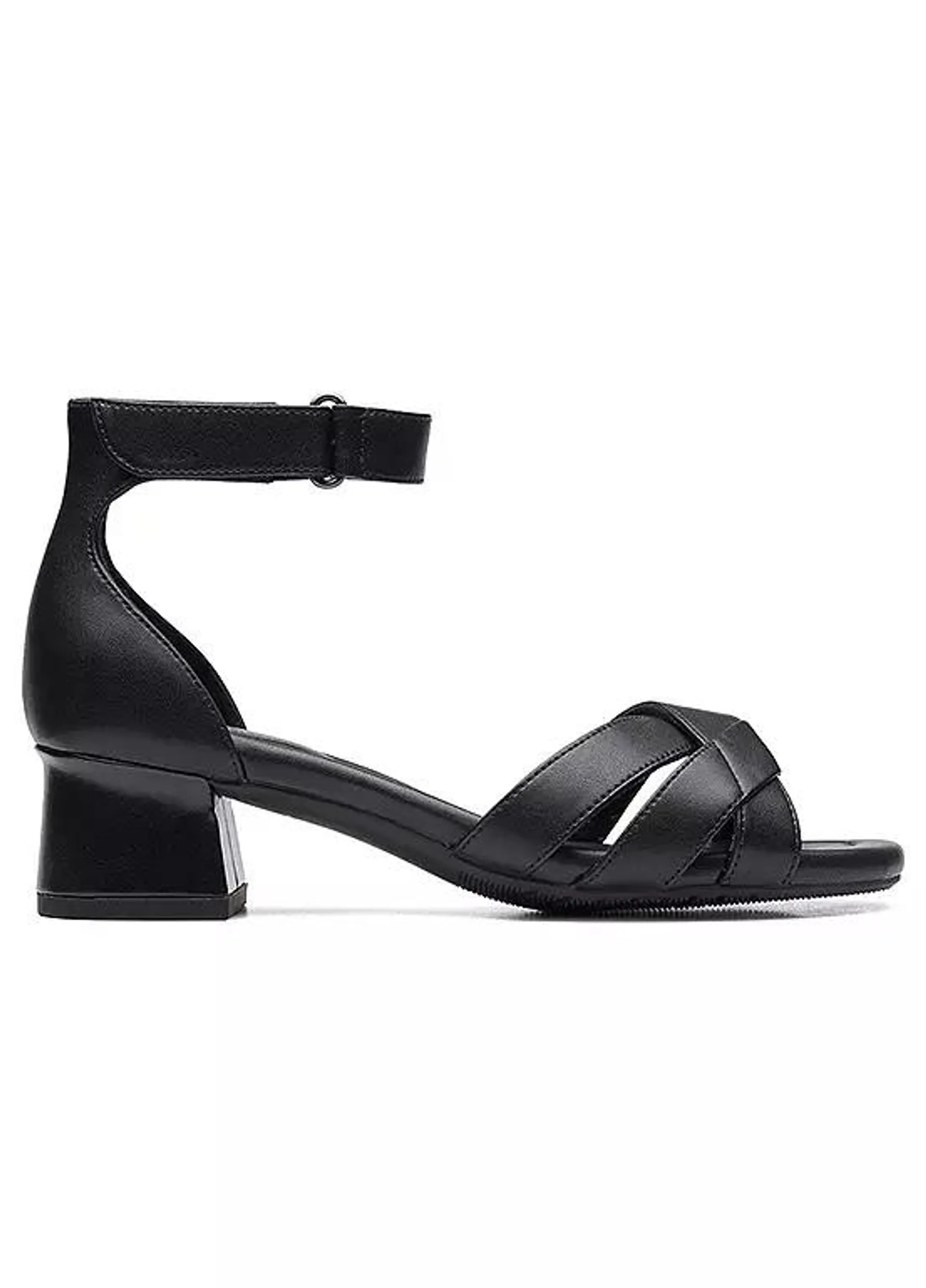 Clarks Collection Desirae Lily Black Leather Block Heel Sandals