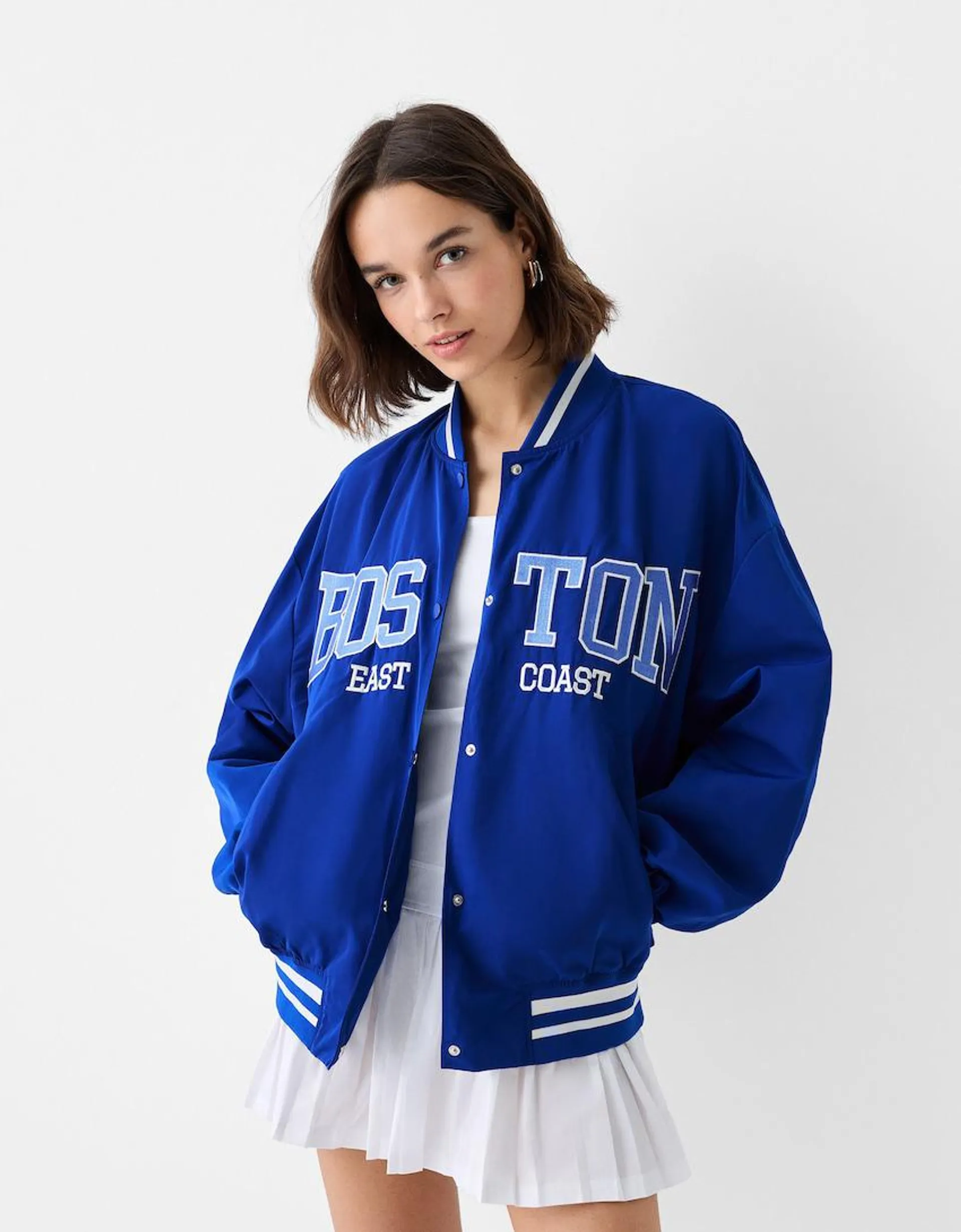 Printed varsity nylon jacket