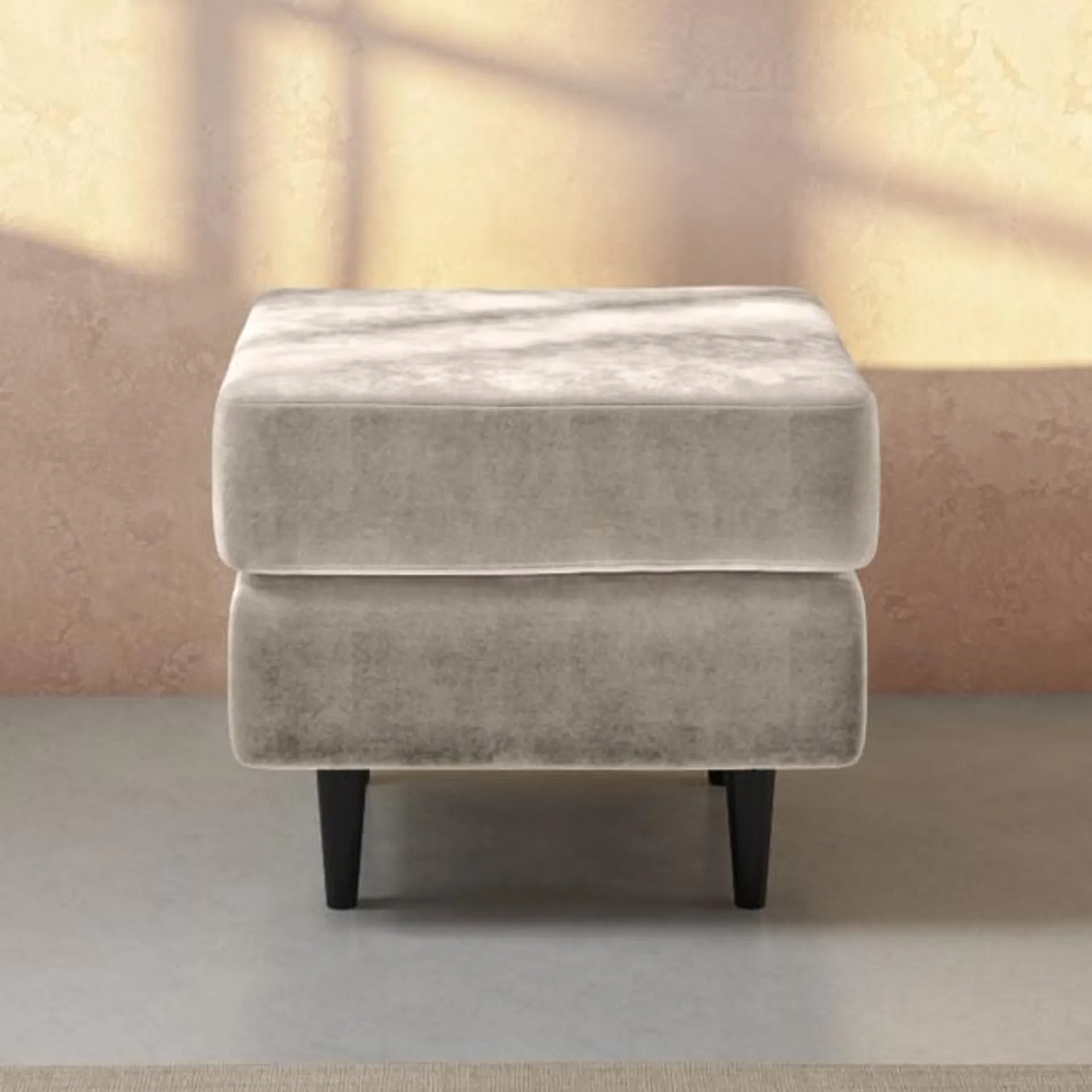 Small Beige Fabric Footstool - Archie