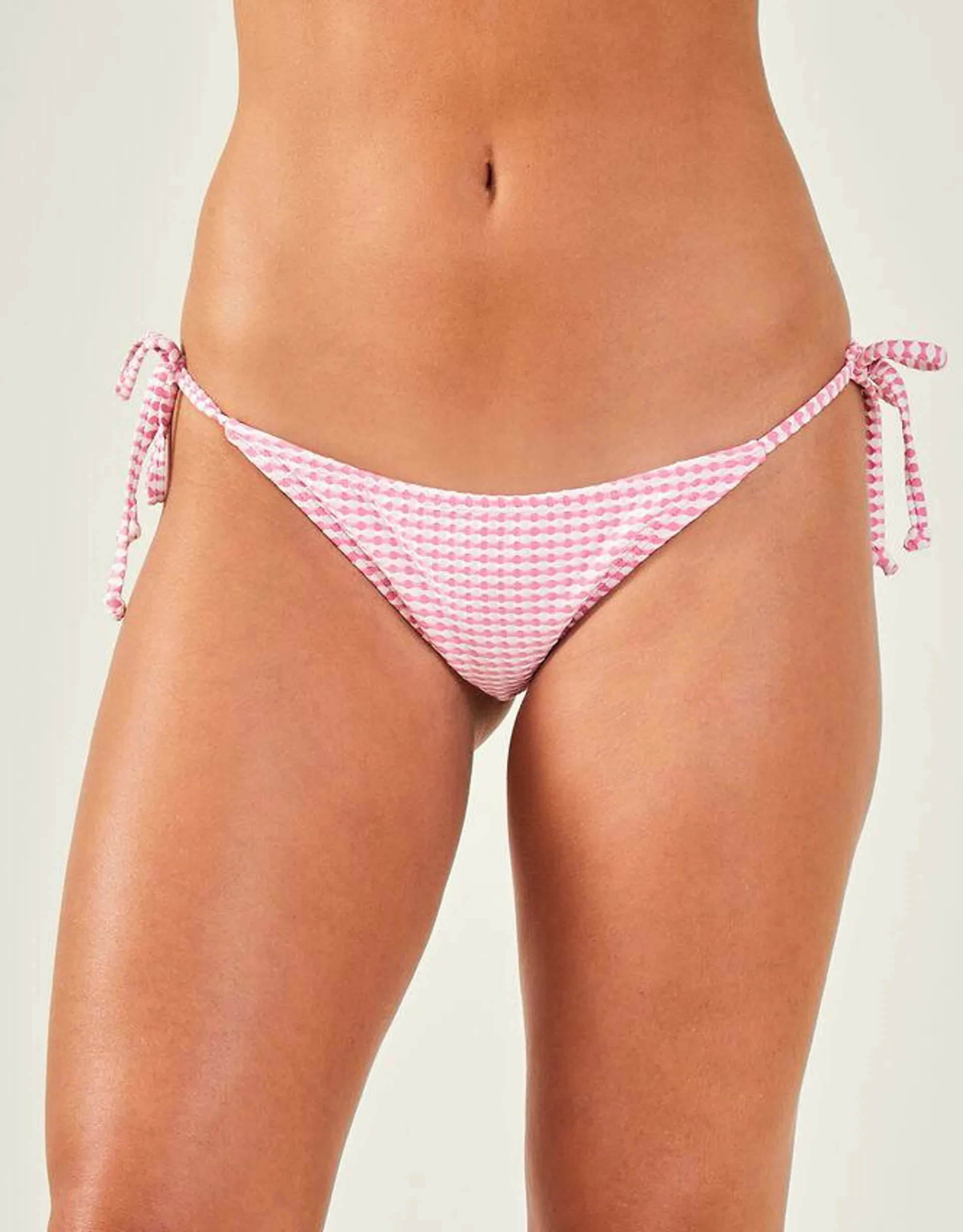 Seersucker Side Tie Bikini Bottoms Pink