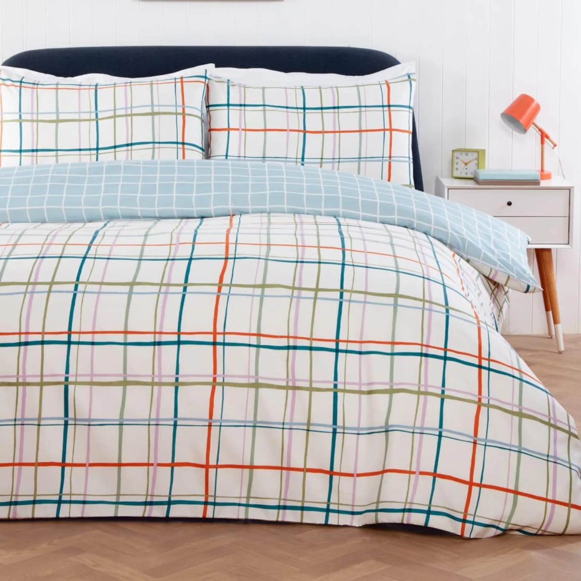 Multi-Coloured Check Duvet Set - Double