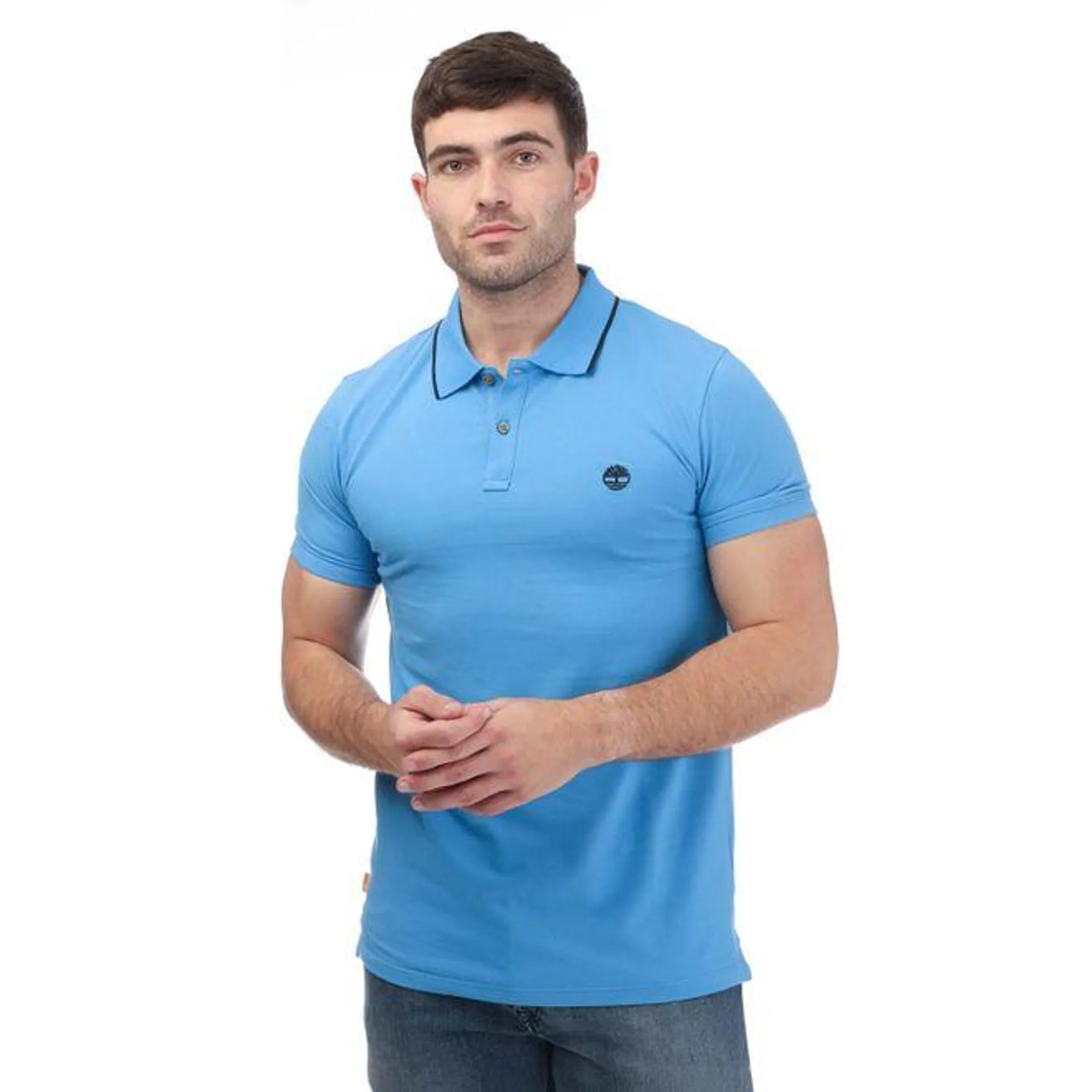 Timberland Printed Neck Short Sleeve Polo in Blue