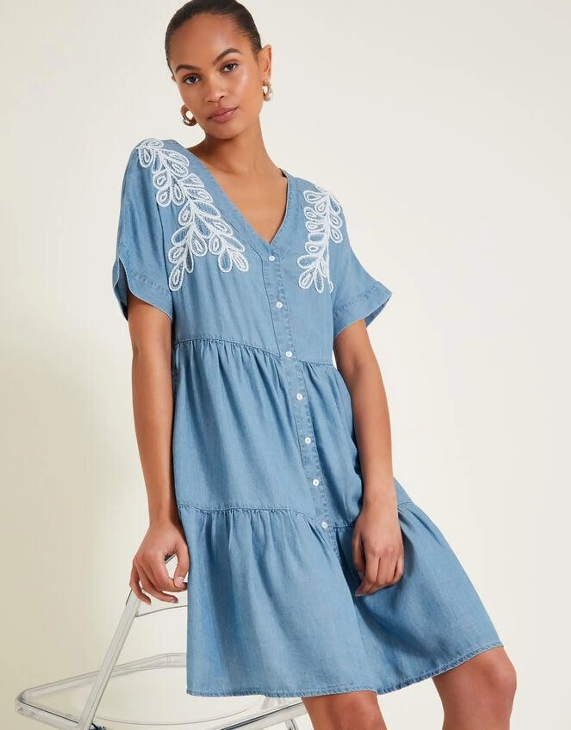 Lace Embroidered Dress Blue