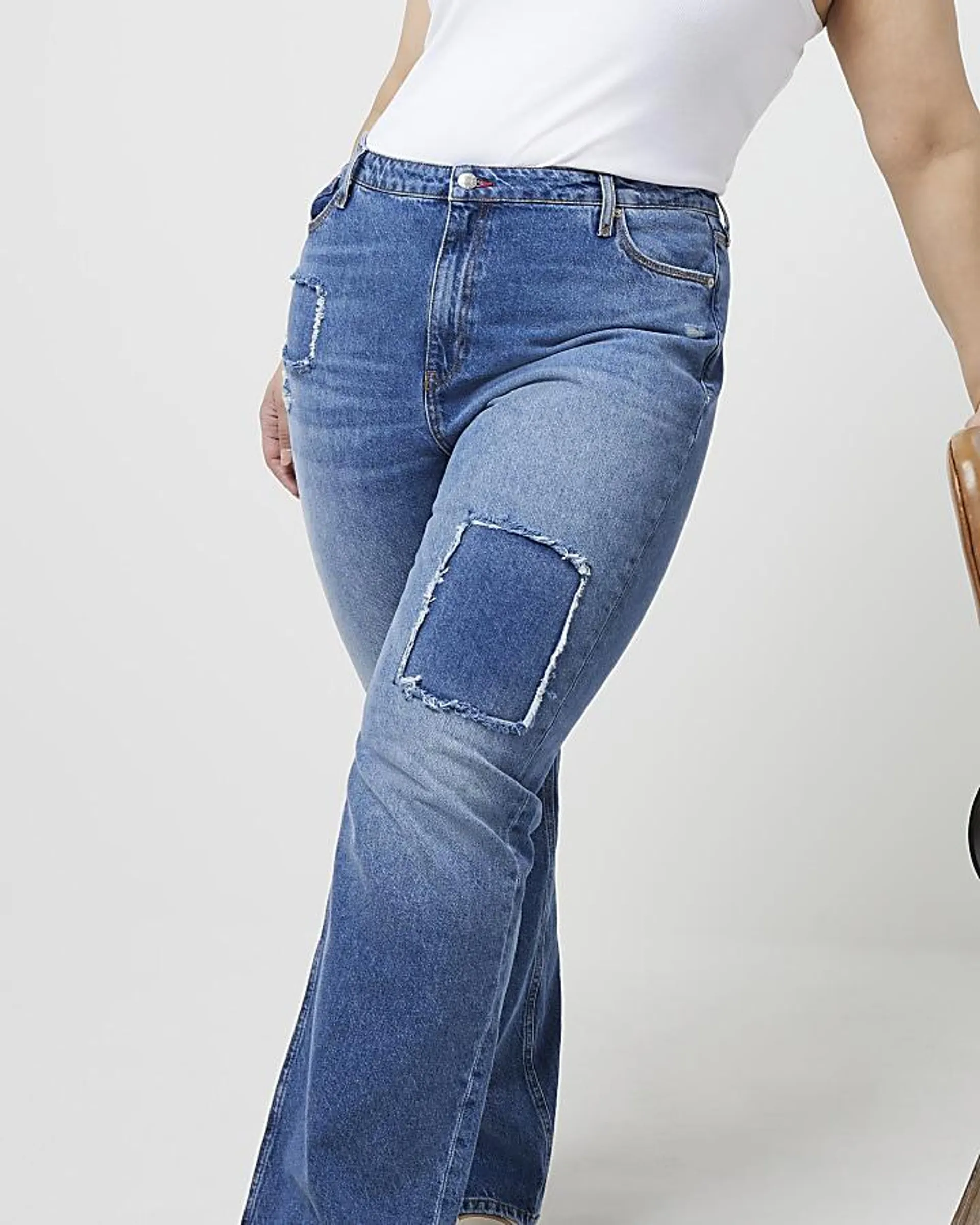 Plus blue high waisted straight jeans