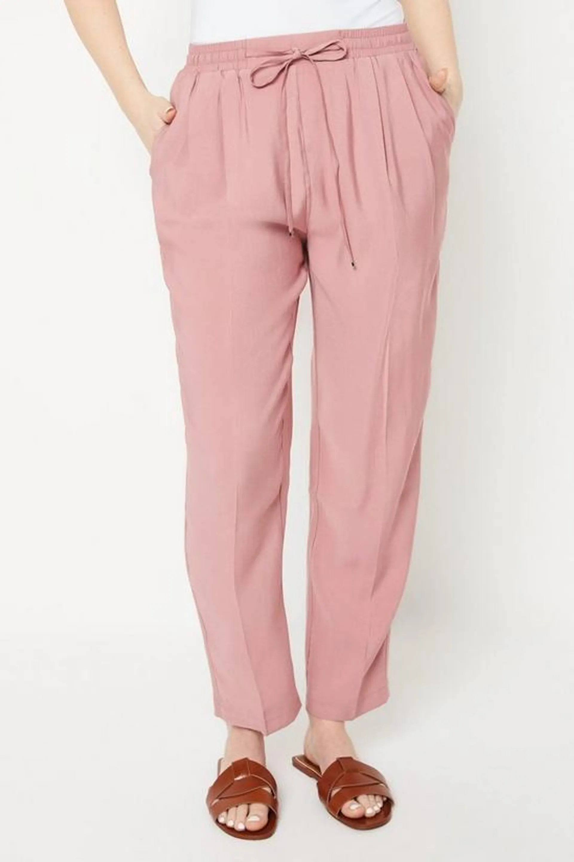 Pull On Tie Waist Tapered Trouser