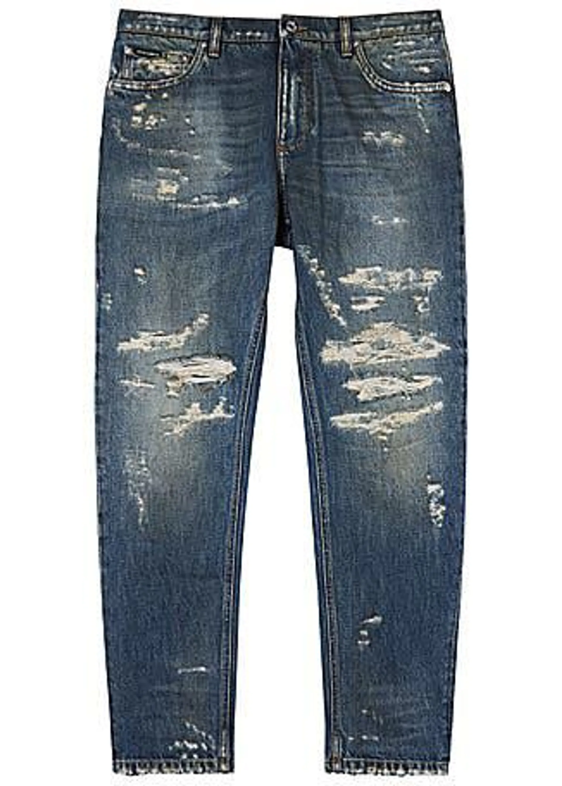 Dark blue distressed slim-leg jeans