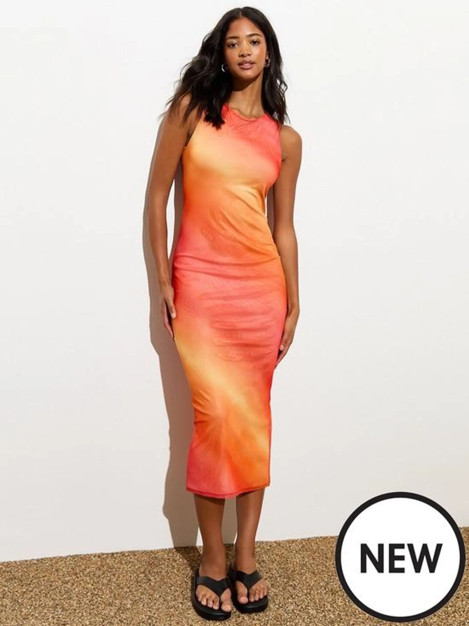 Pink Ombre Mesh Sleeveless Midi Dress