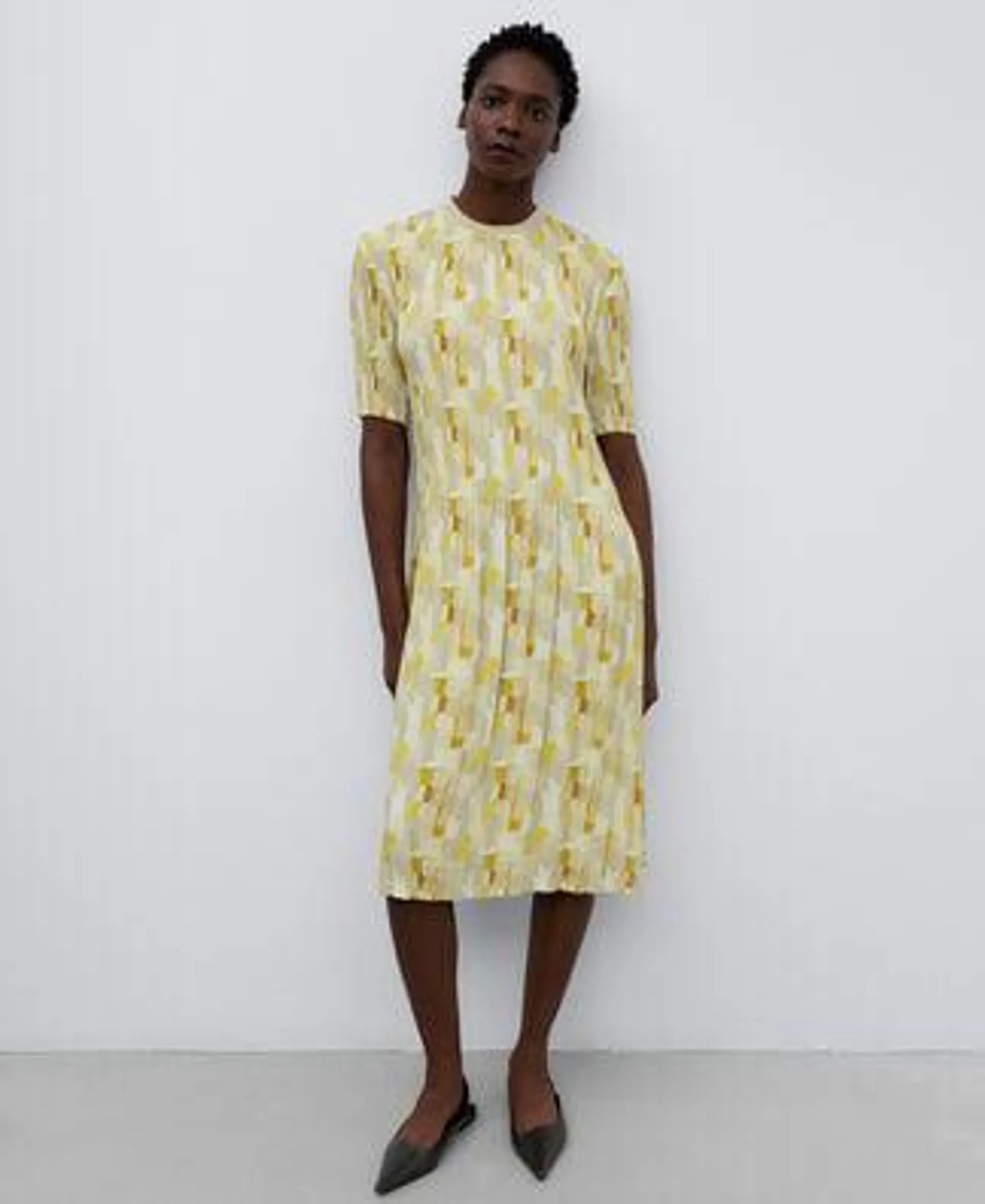 Printed recycled crinkle dress woman