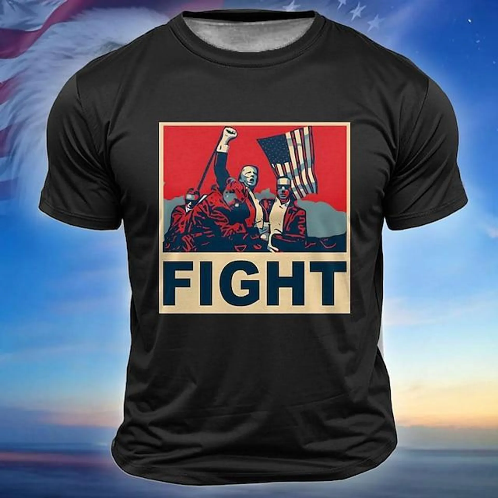 Donald Trump Fight T shirt Men's T shirt Tee American US Flag Crew Neck Clothing Apparel 3D Print Short Sleeve Vintage Daily