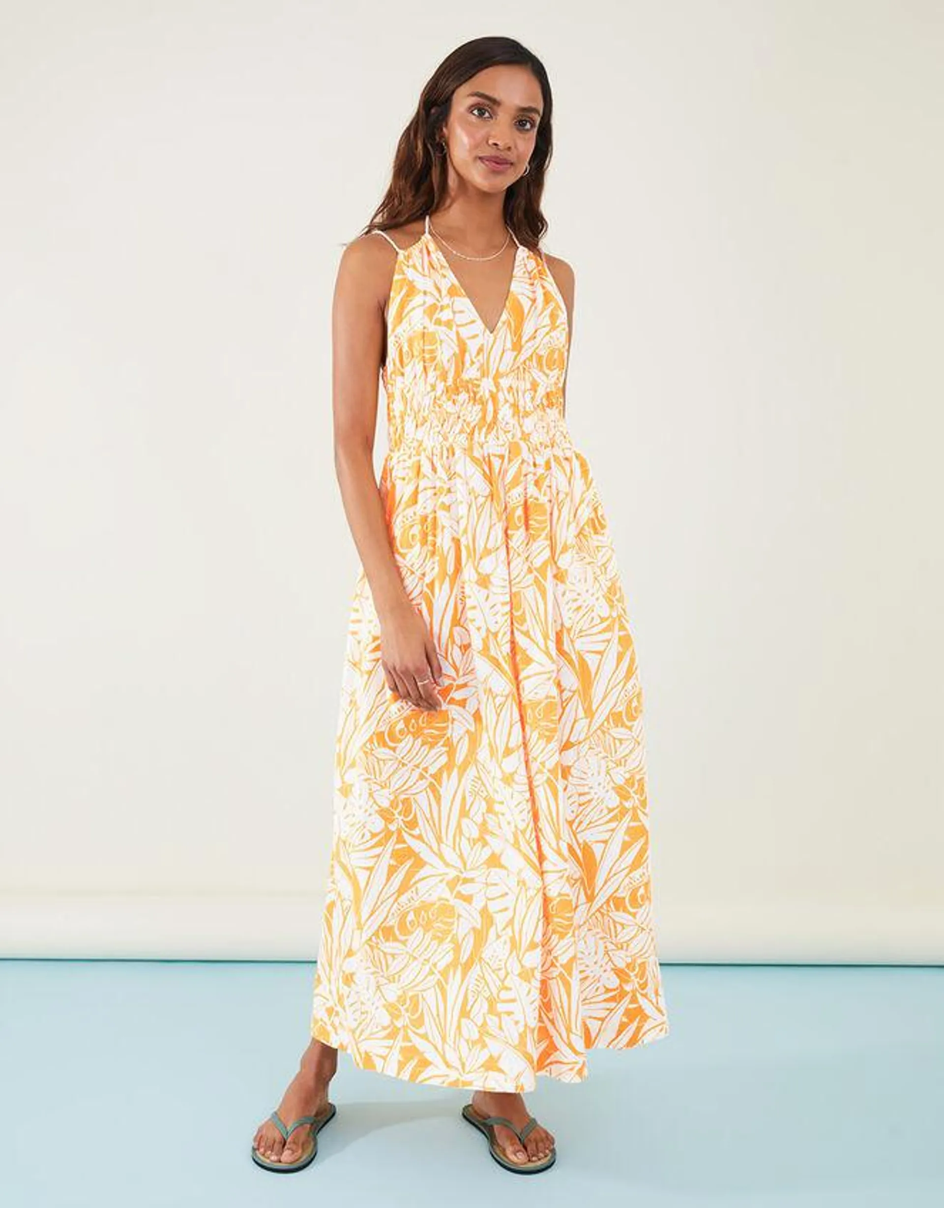 Foliage Print Strappy Sundress Yellow