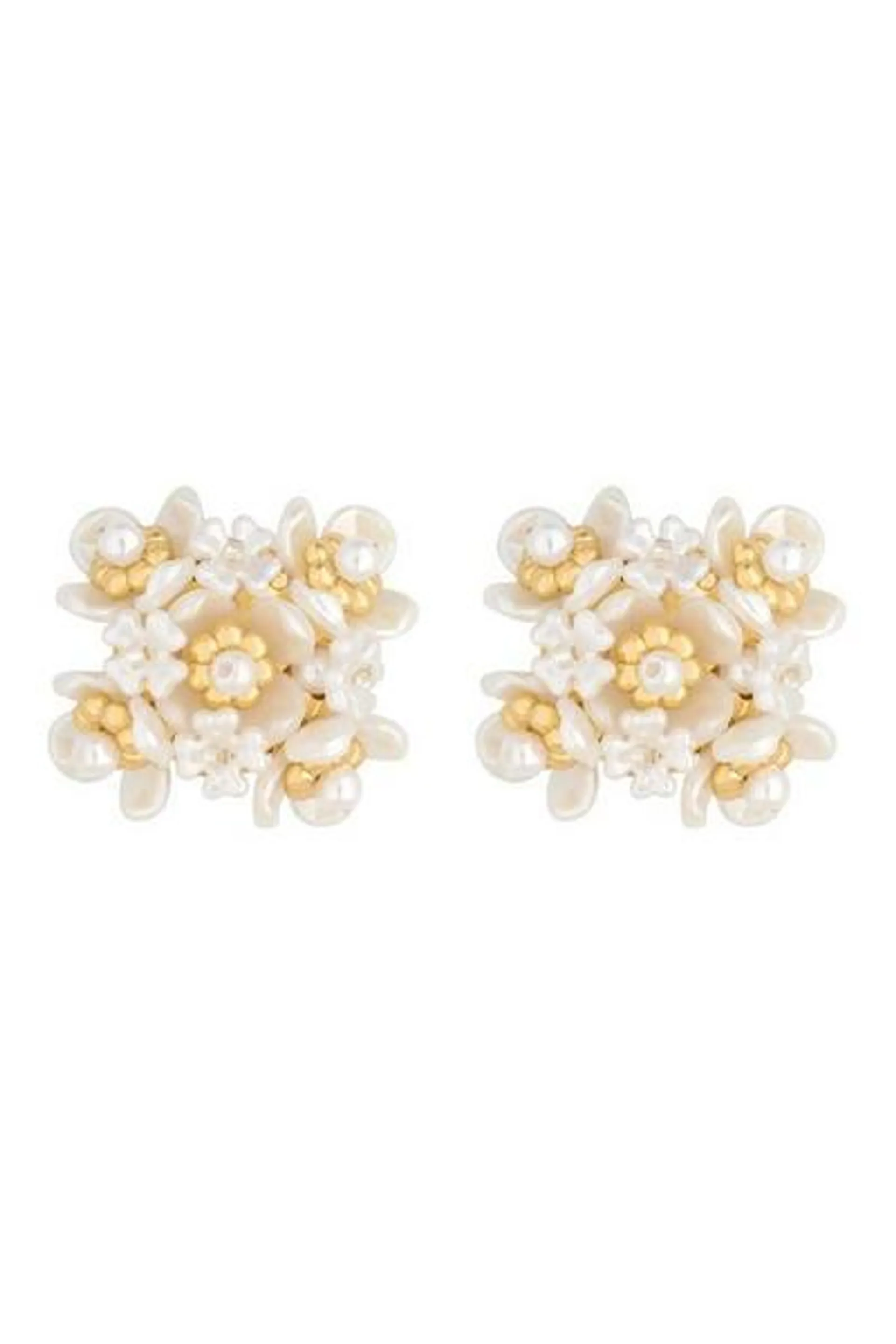 Gold Pearl Flower Cluster Stud Earrings
