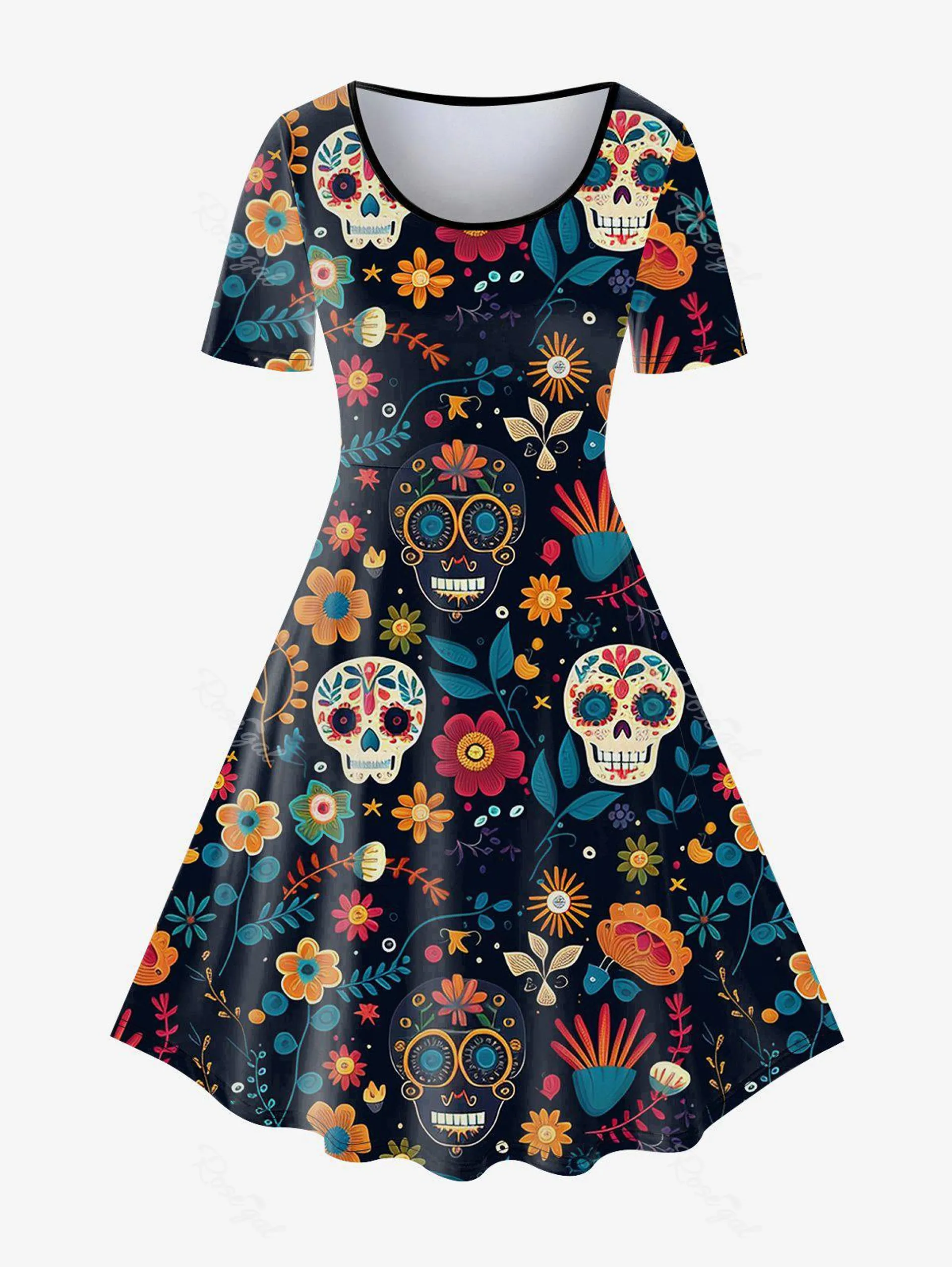 Gothic Skull Allover Print A Line Tee Dress - 4x | Us 26-28