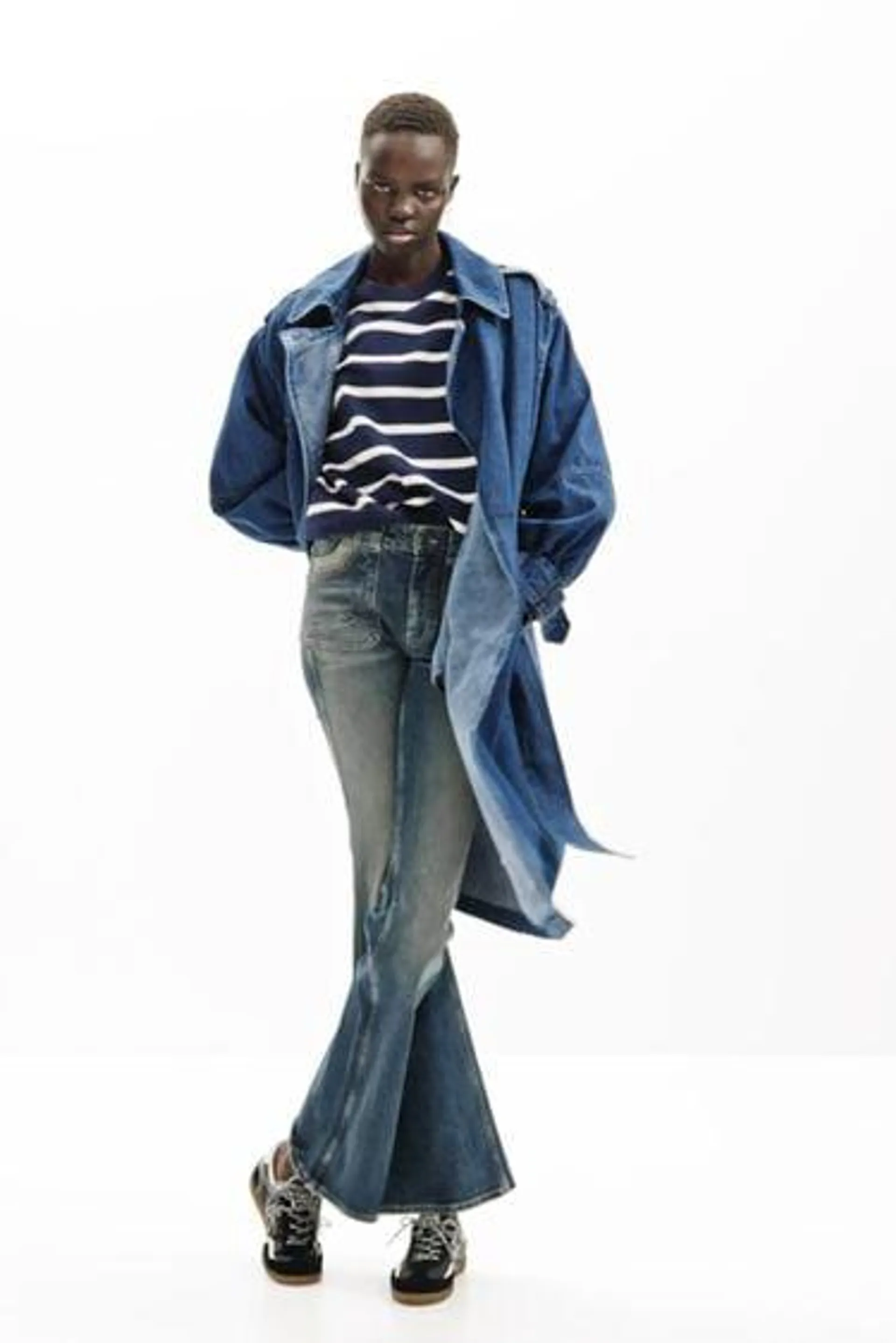 Oversize denim trench coat