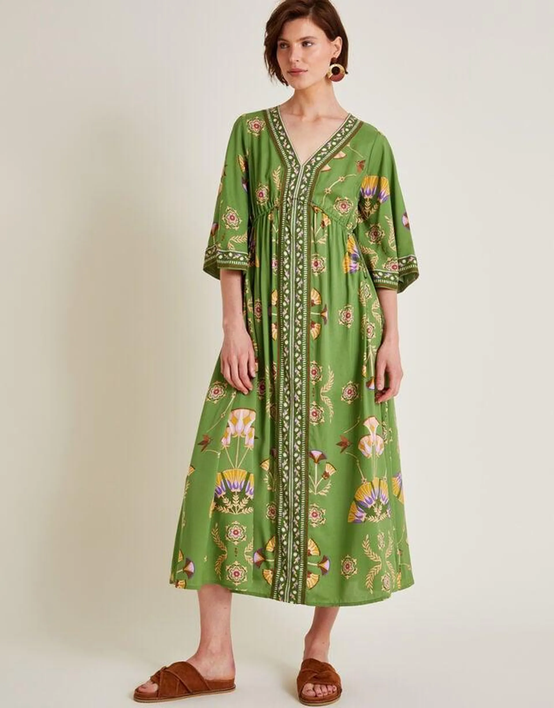 Mollie Printed Midi Dress Green