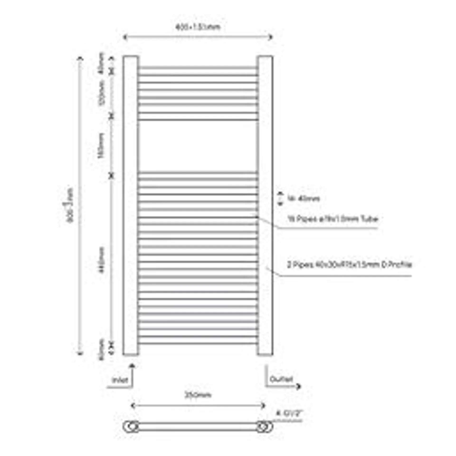 Flomasta 800mm x 400mm 675BTU Chrome Flat Towel Radiator