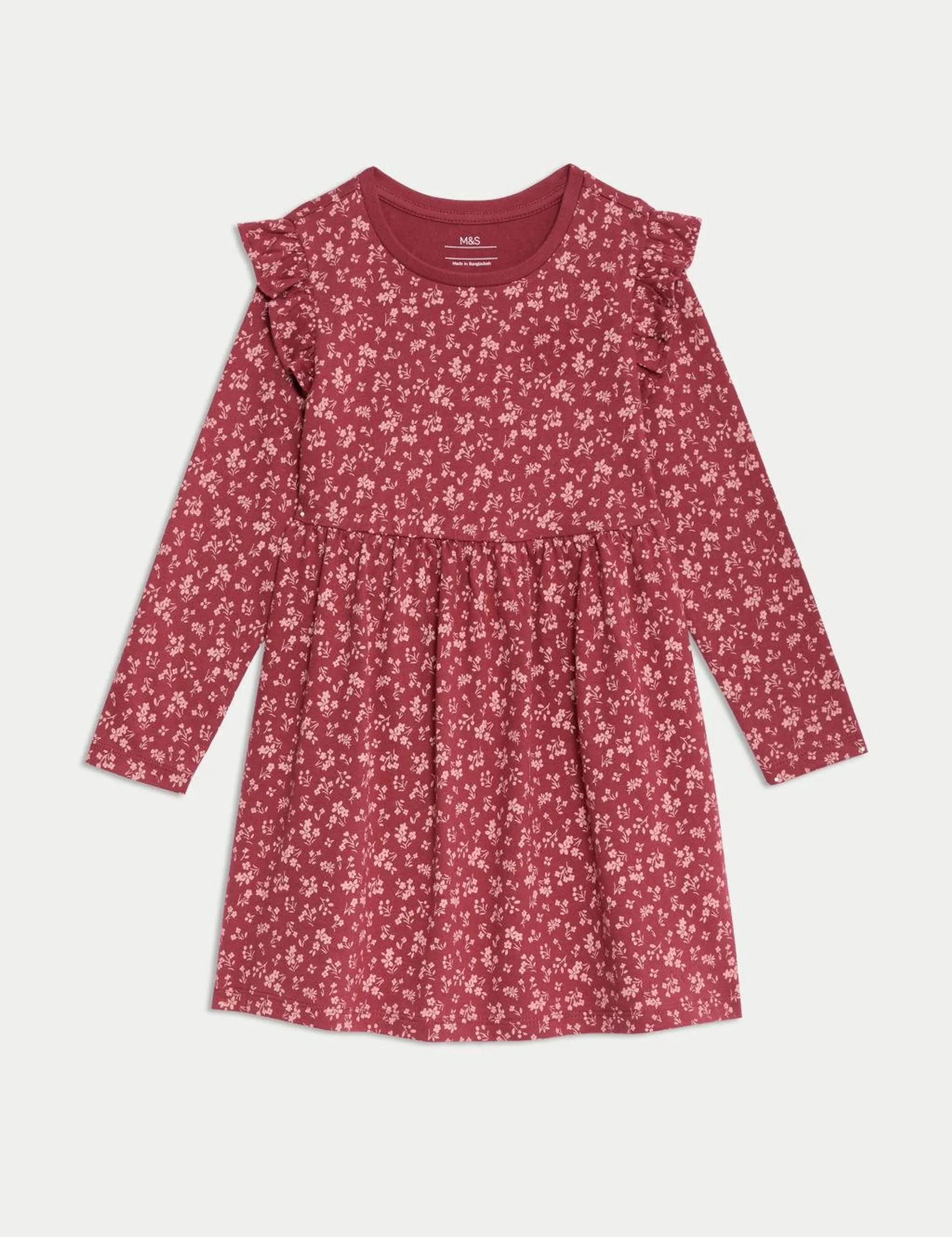 Pure Cotton Floral Frill Sleeve Dress (2-8 Yrs)