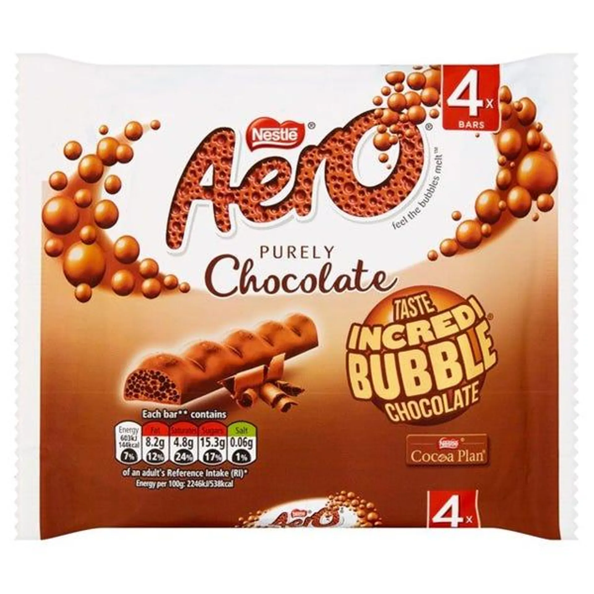 Nestle Aero Purely Chocolate Bubble Bars, 27g (Pack of 4)