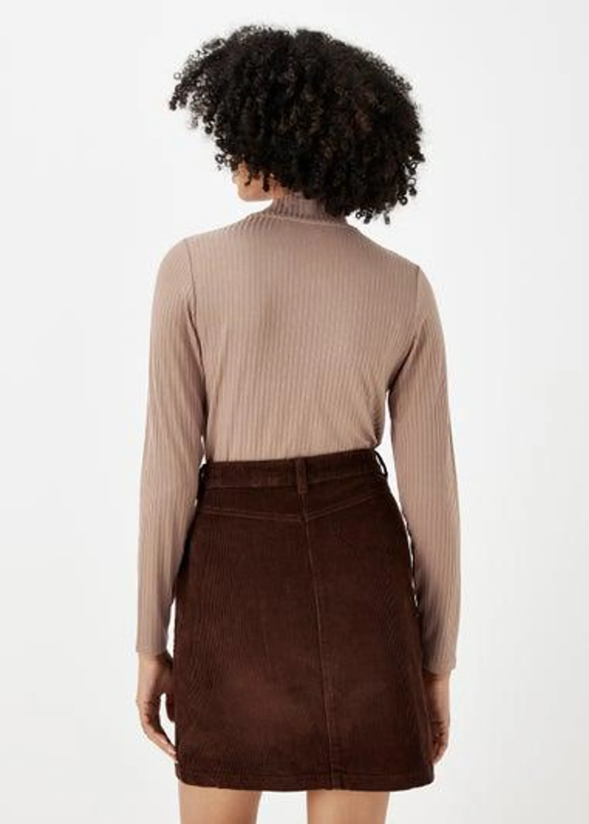 Brown High Neck Ribbed Top - Size 8
