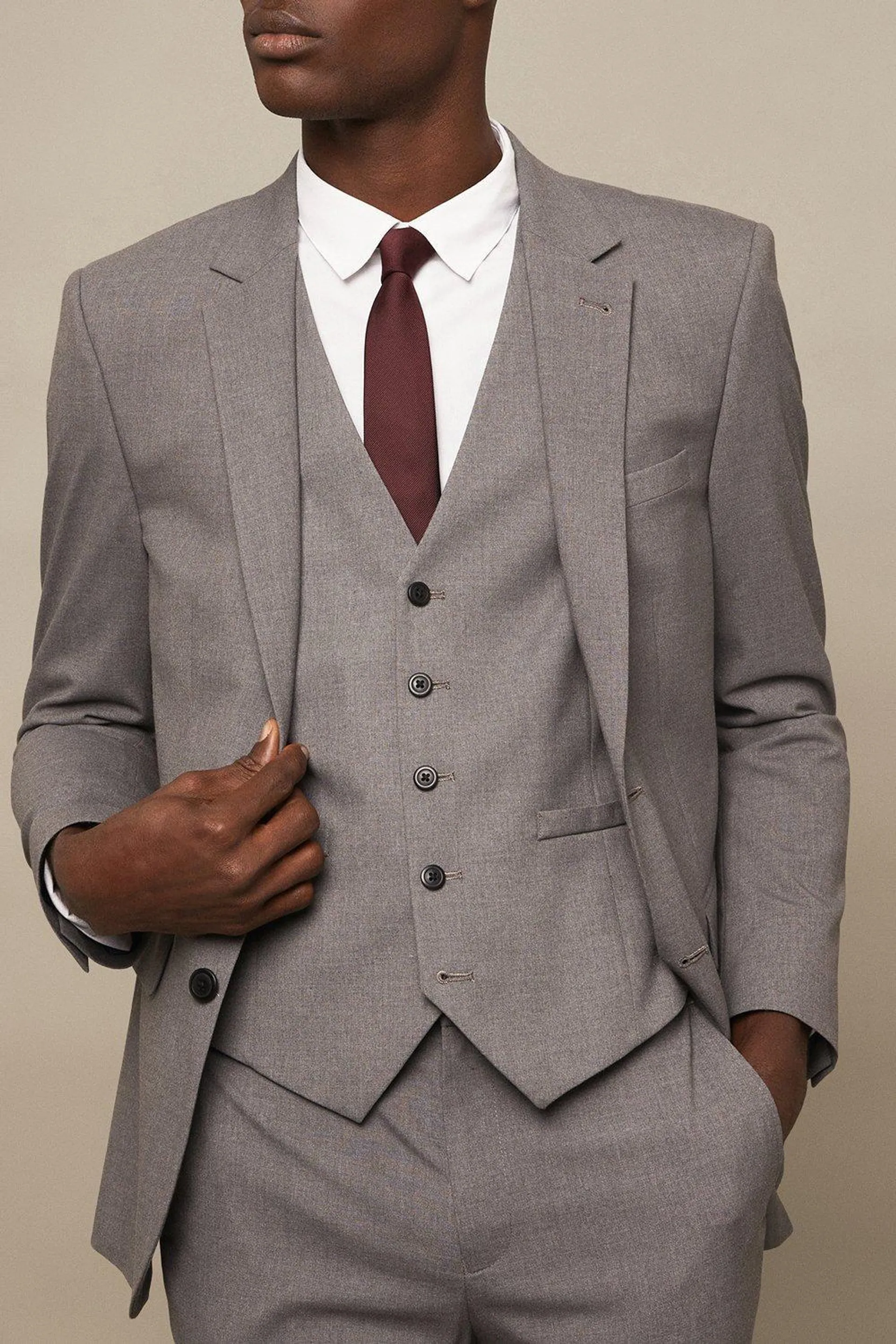 Tailored Fit Light Grey Essential Three-Piece Suit