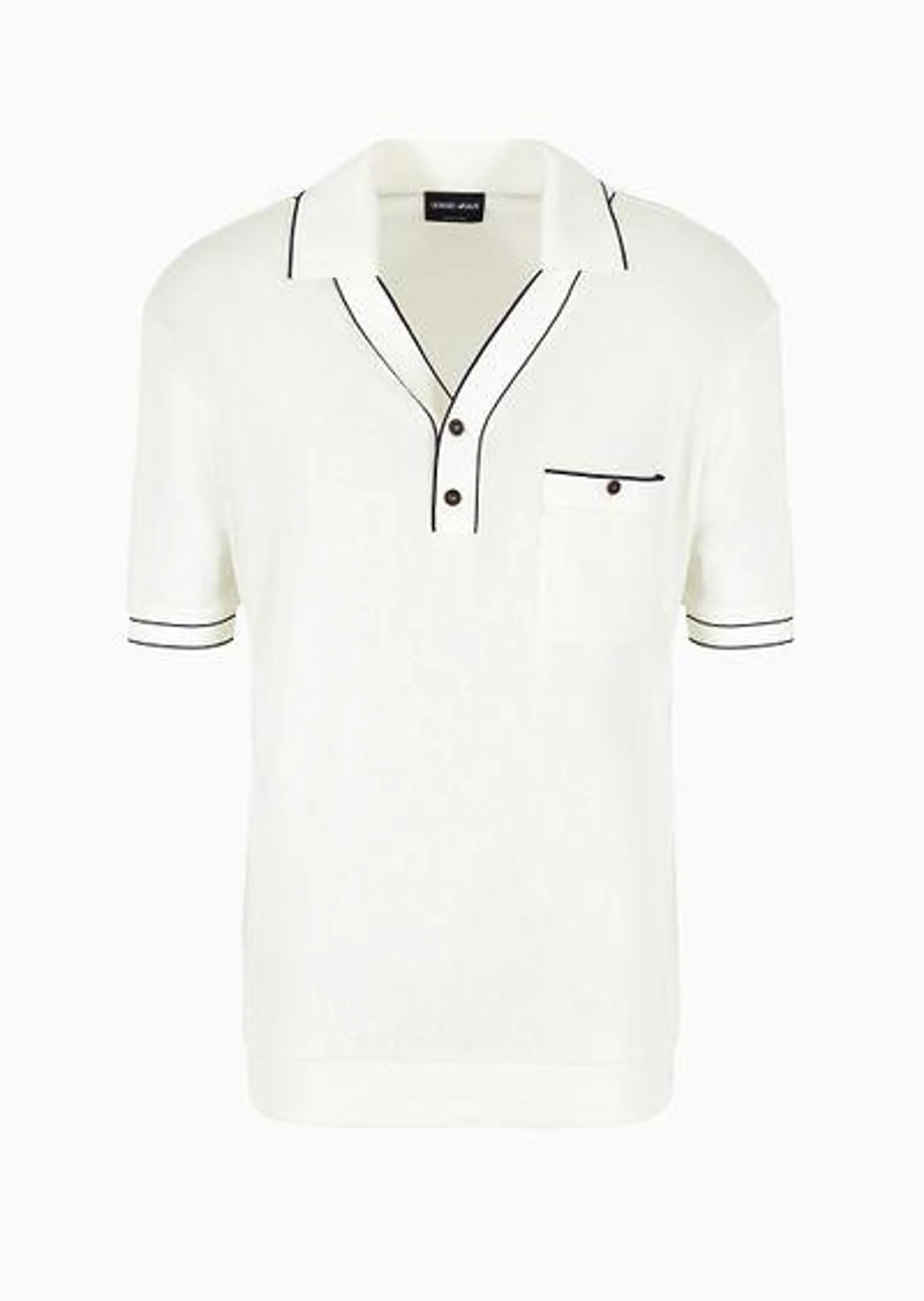 Short-sleeved ribbed polo shirt in viscose and wool