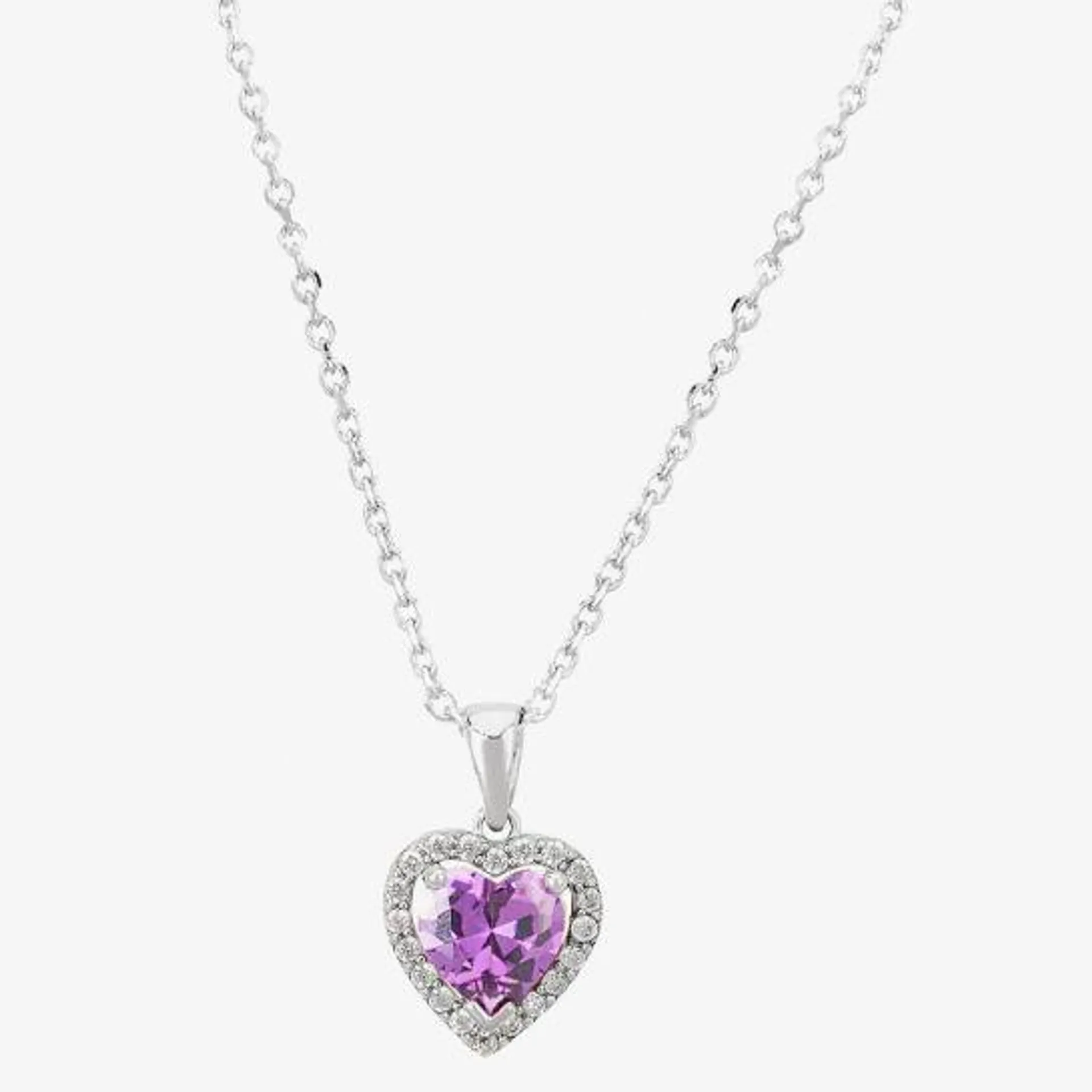 Silver Heart-cut Violet Cubic Zirconia Halo Pendant THB-03P PURP