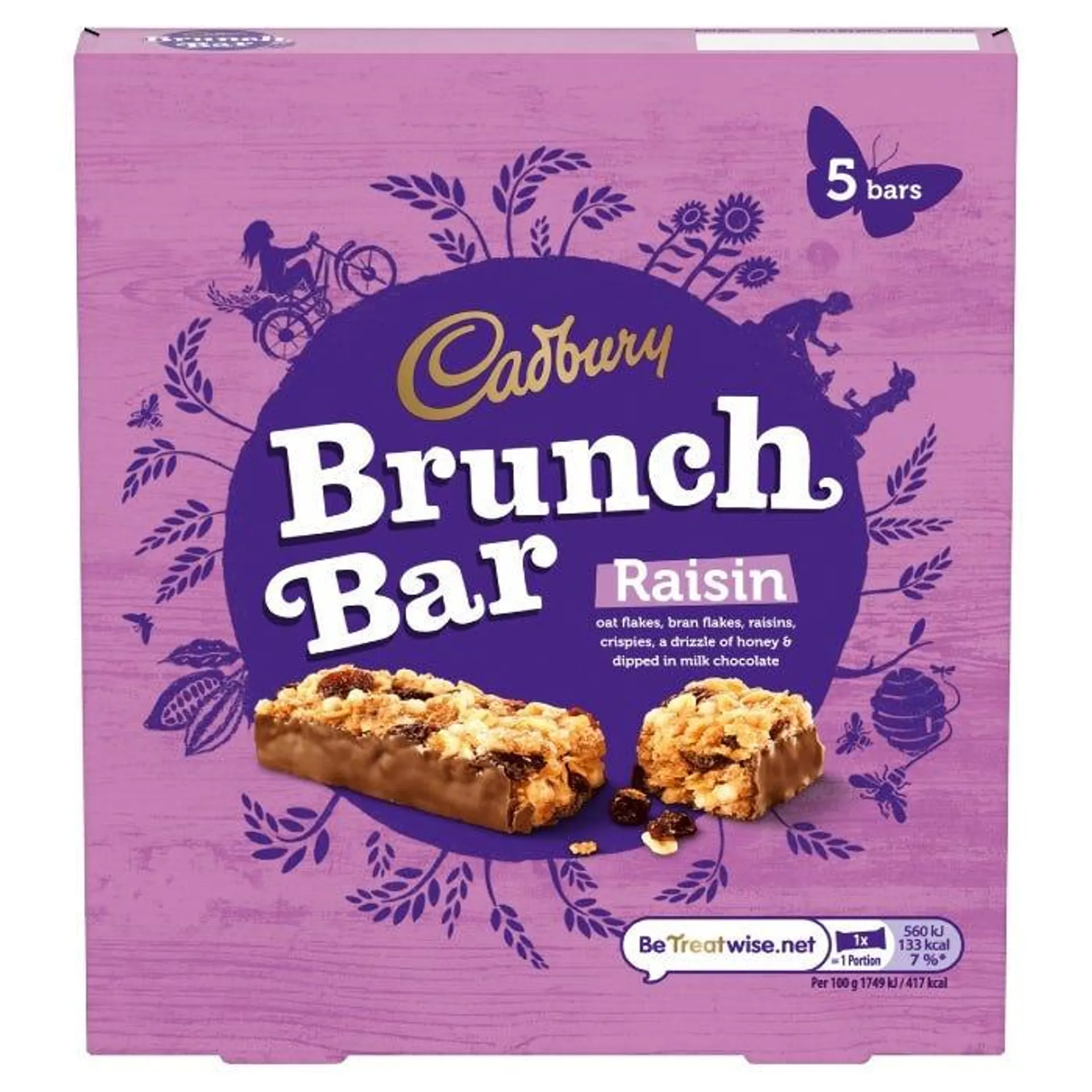 Cadbury Brunch Bar Raisin, 32g (Pack of 5)