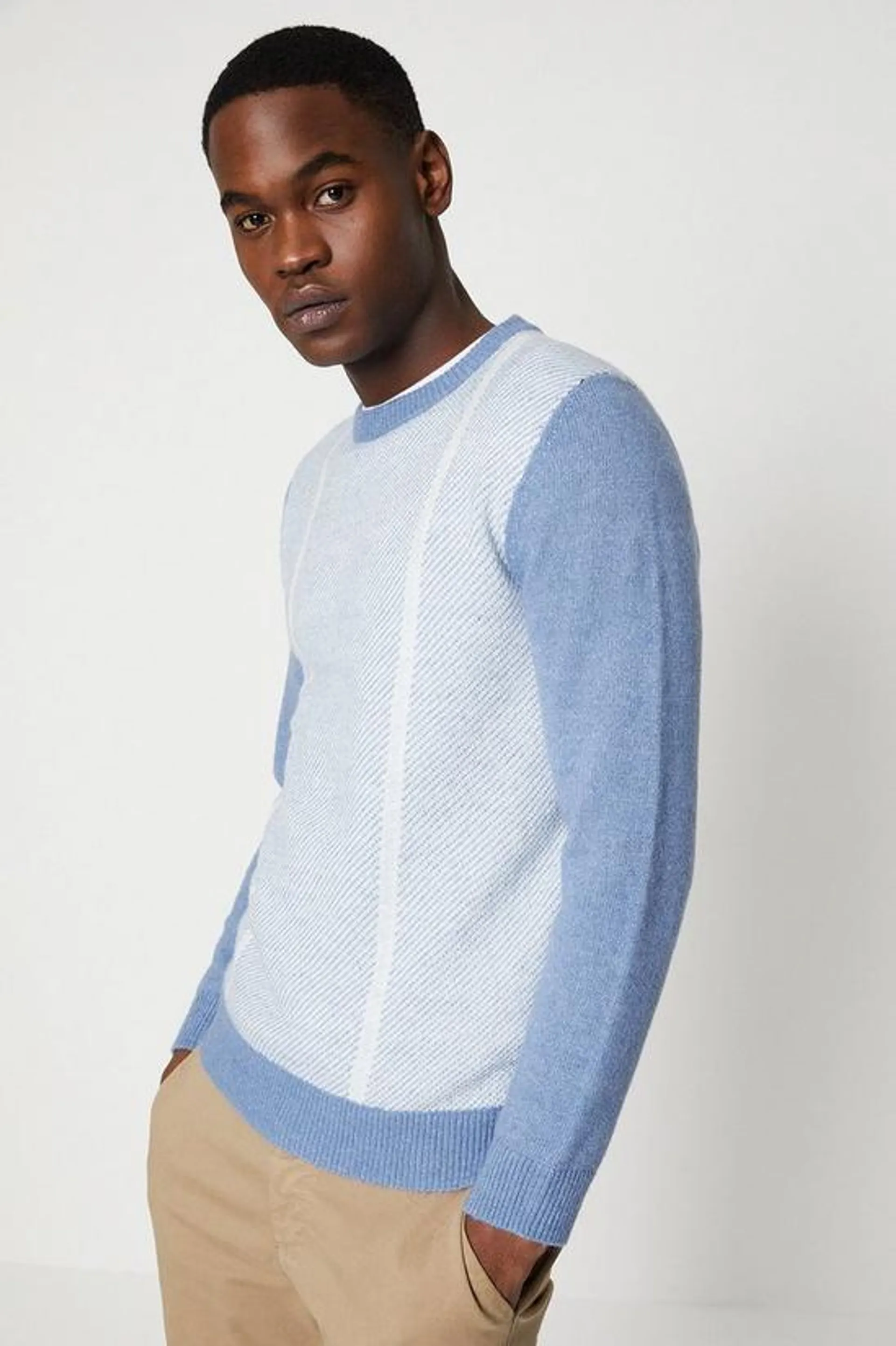 Long Sleeve Birdseye Block Crew Neck Jumper