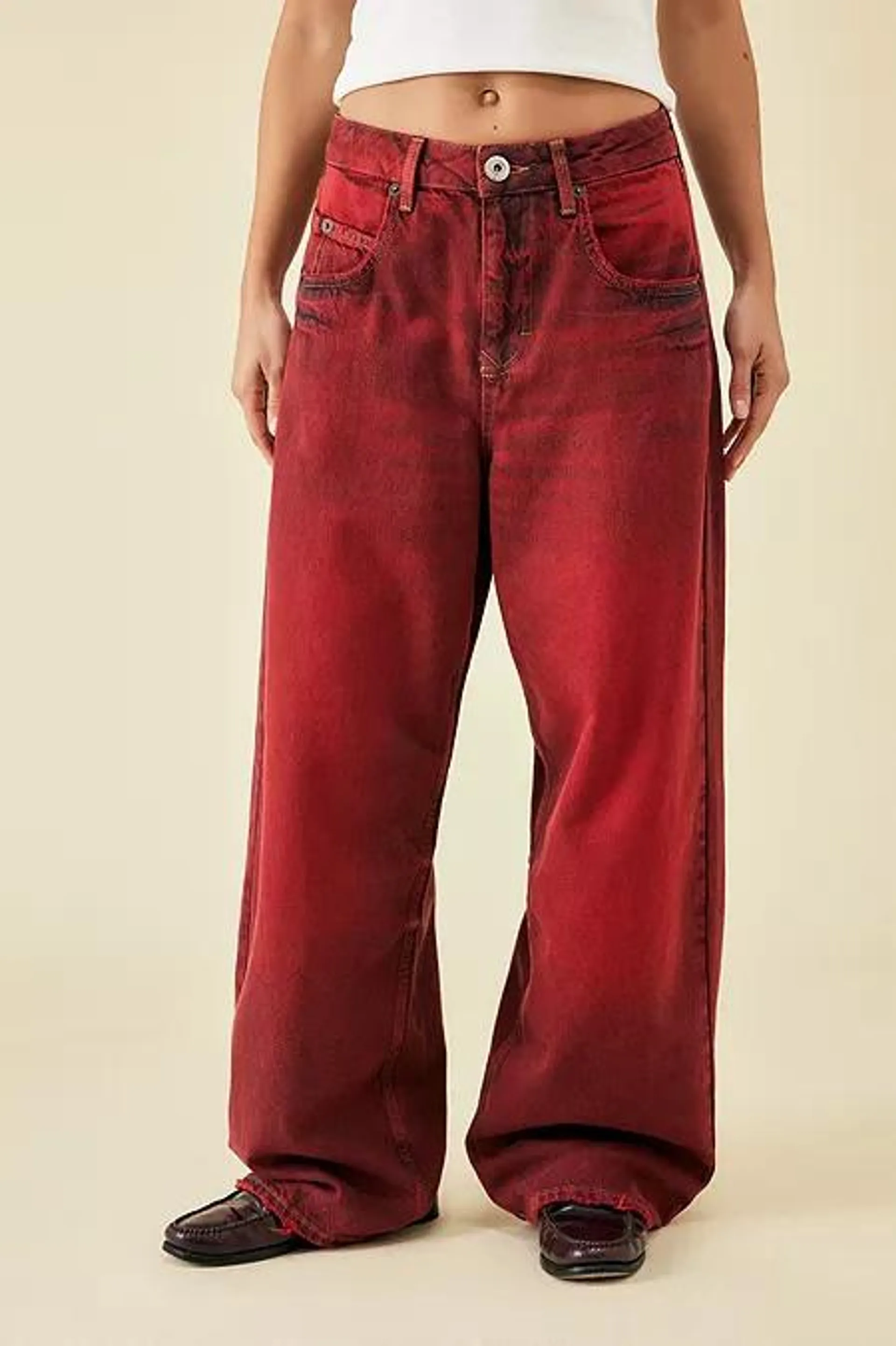 BDG Check Applique Red Jaya Baggy Jeans