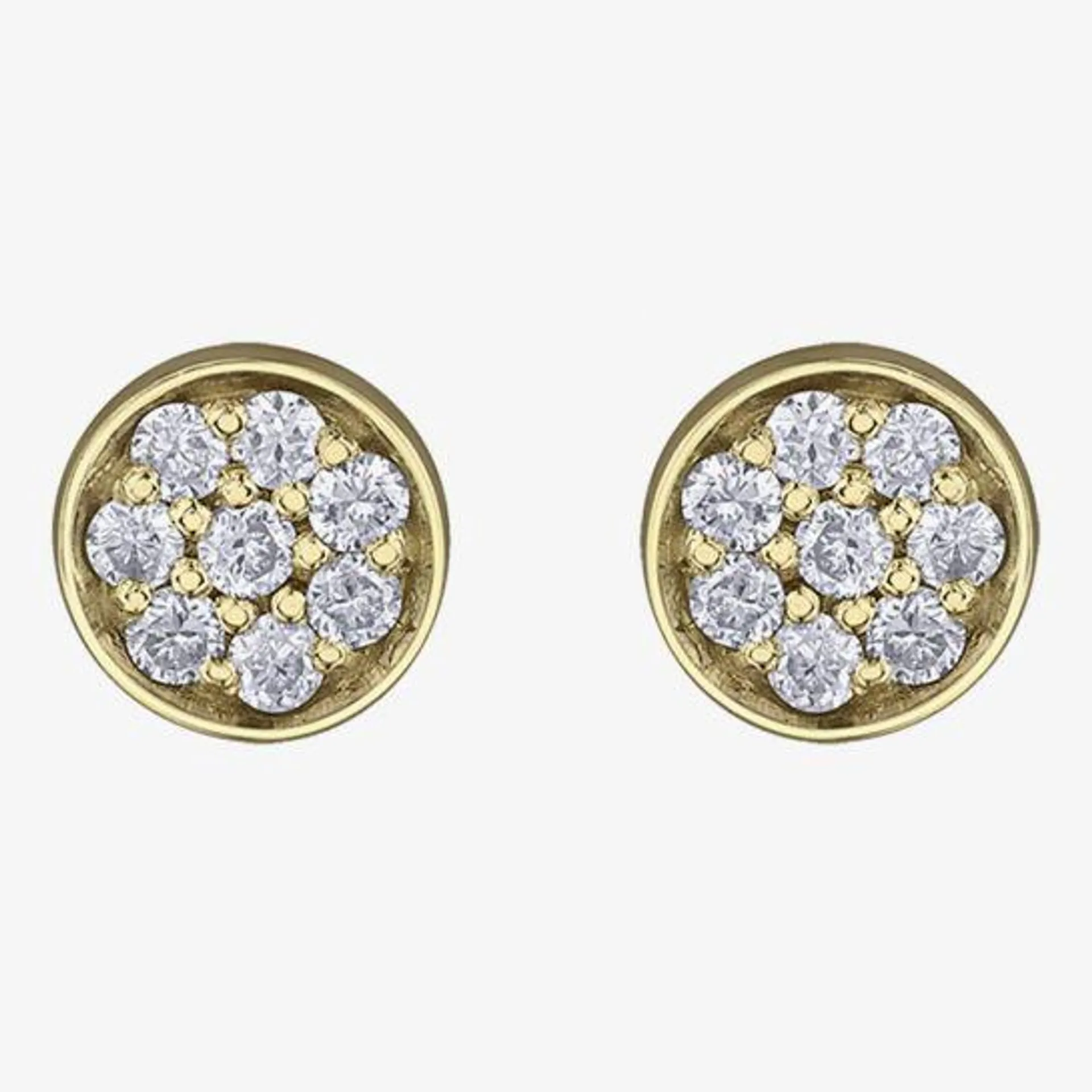 9ct Yellow Gold 0.08ct Pave Diamond Disc Stud Earrings E4503/08-10