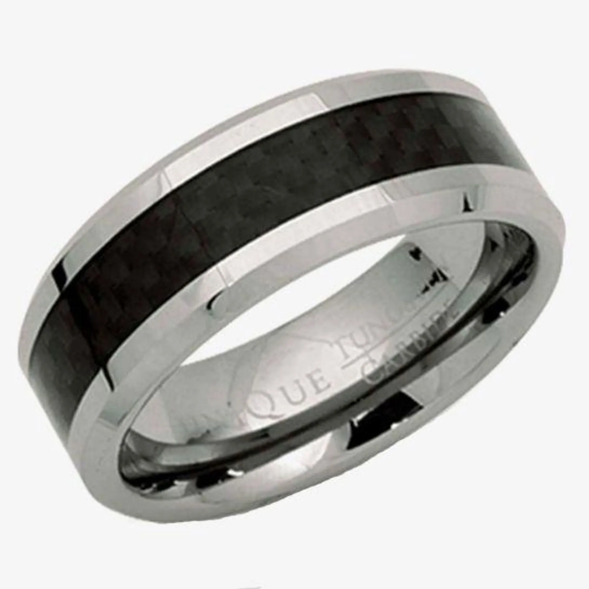 Mens Tungsten Carbide 8mm Carbon Fibre Inlay Ring