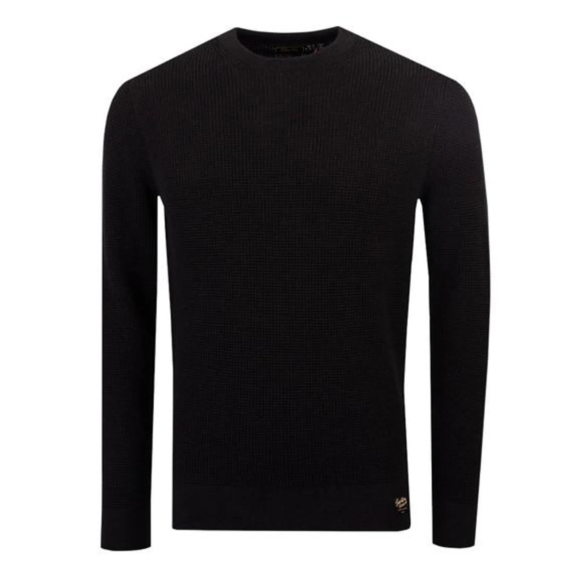 Mens Black Textured Crew Knit Jumper