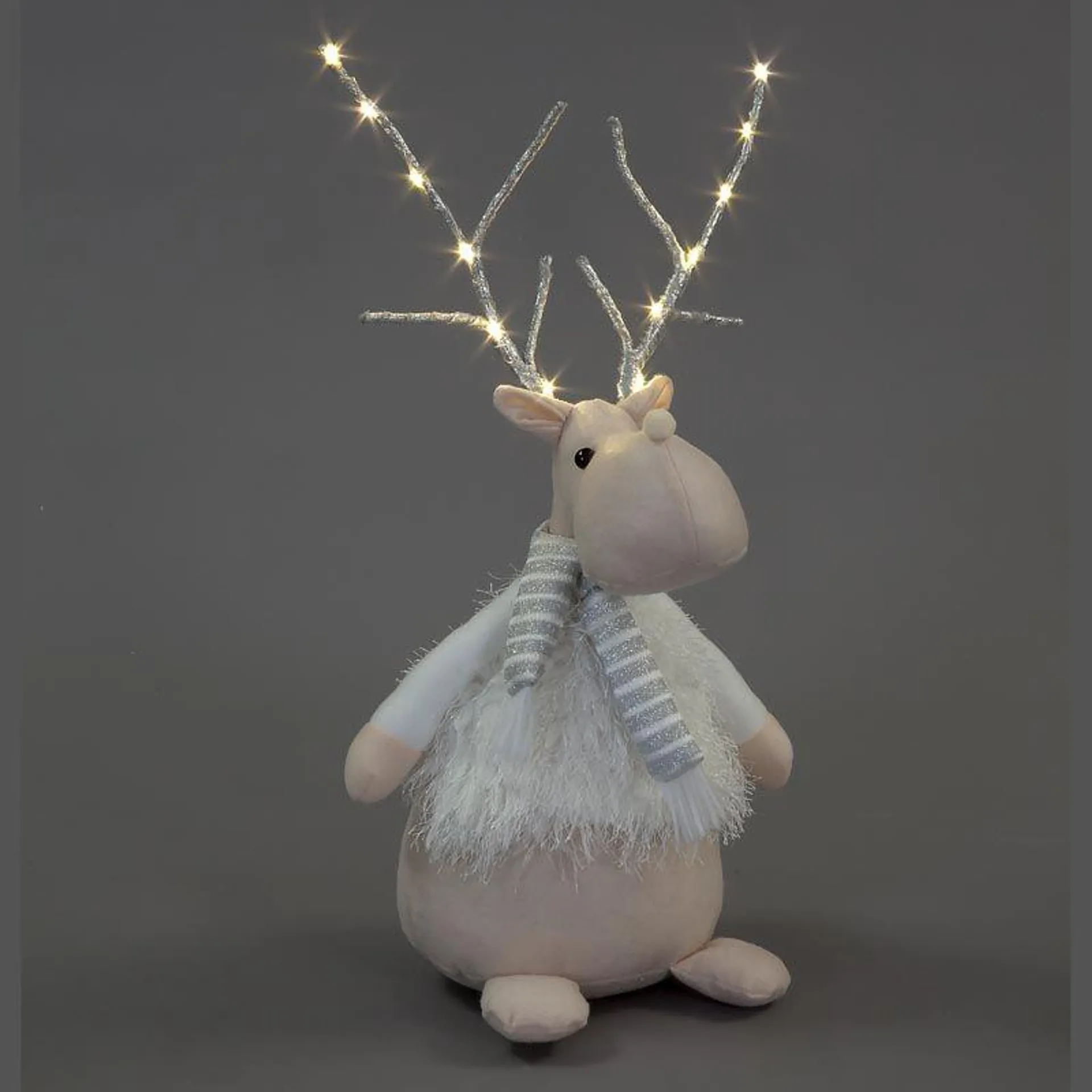 Battery Operated 52cm White Plush Reindeer
