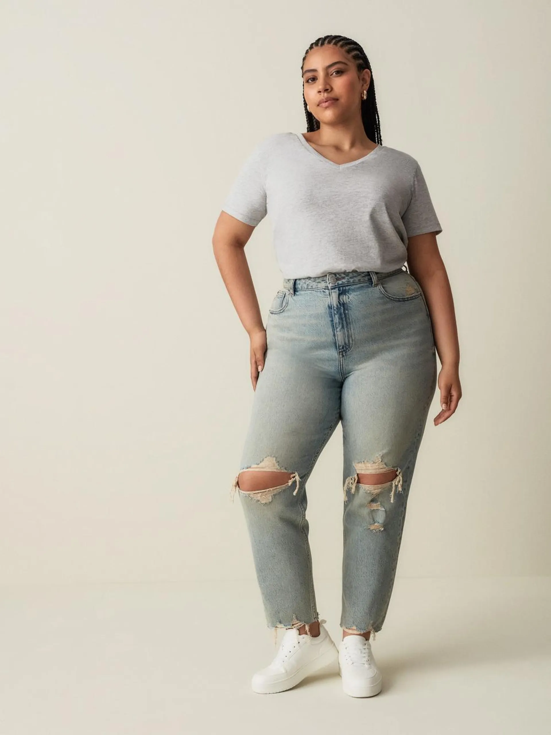 Ripped Denim Mom Jeans