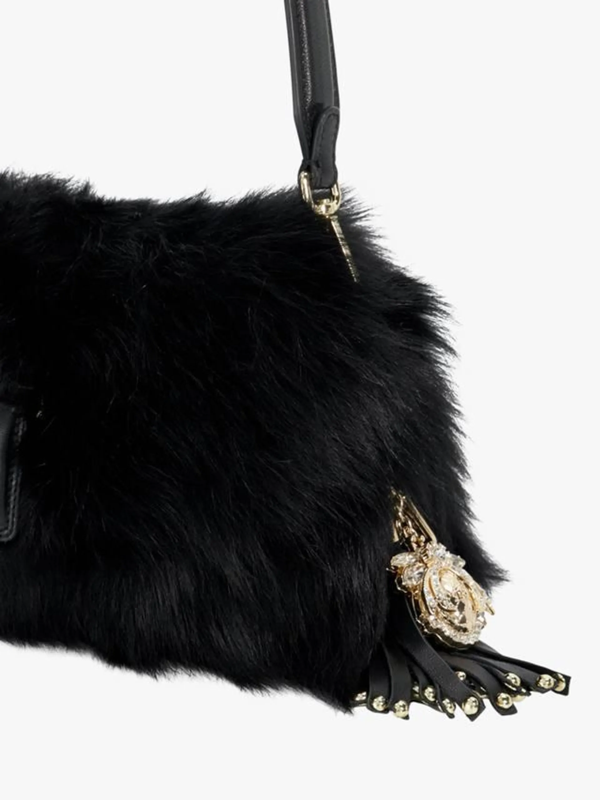 Chelsea Fluffy Sheepskin Pillow Shoulder Bag, Black