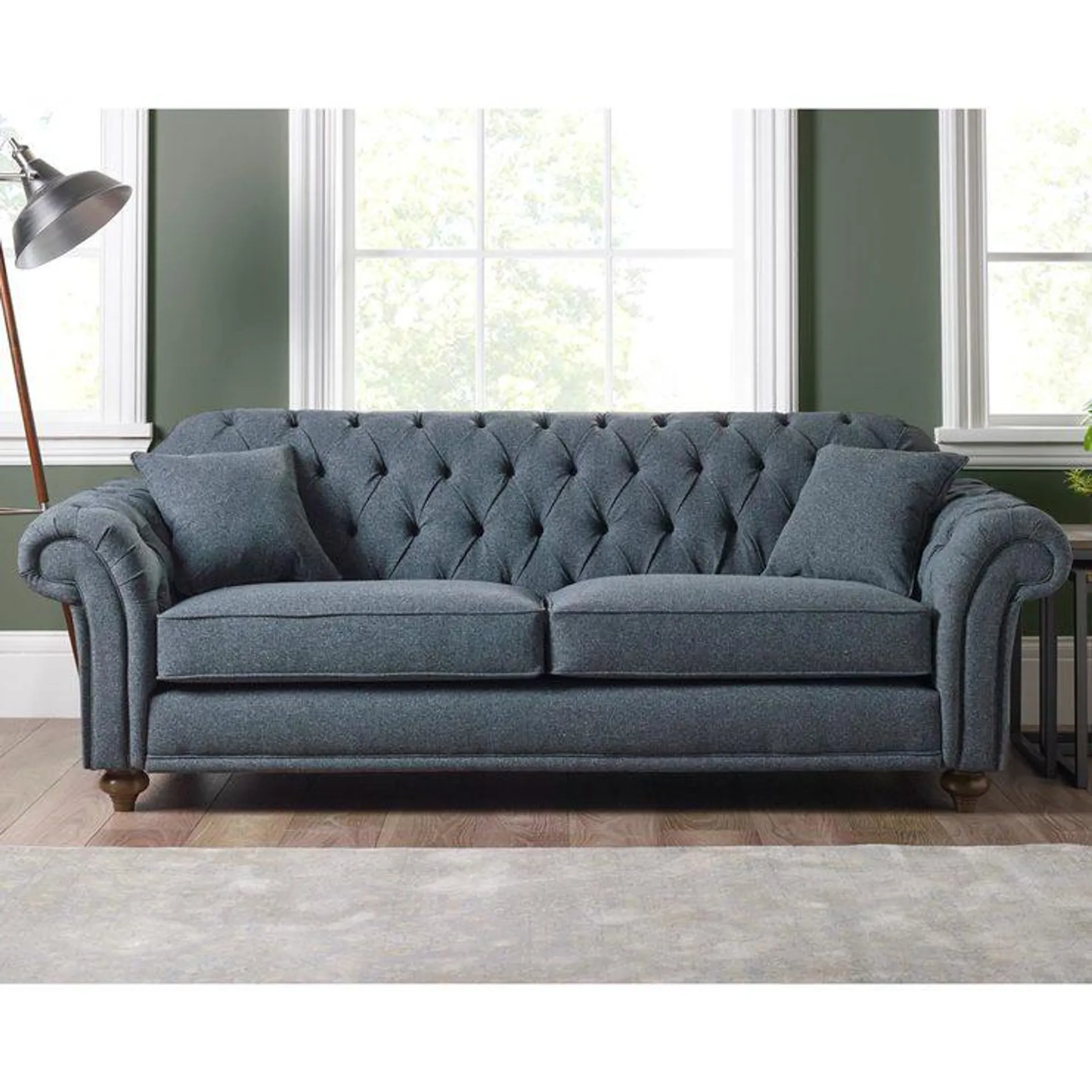 Bordeaux Button Back Fabric 4 Seater, Blue