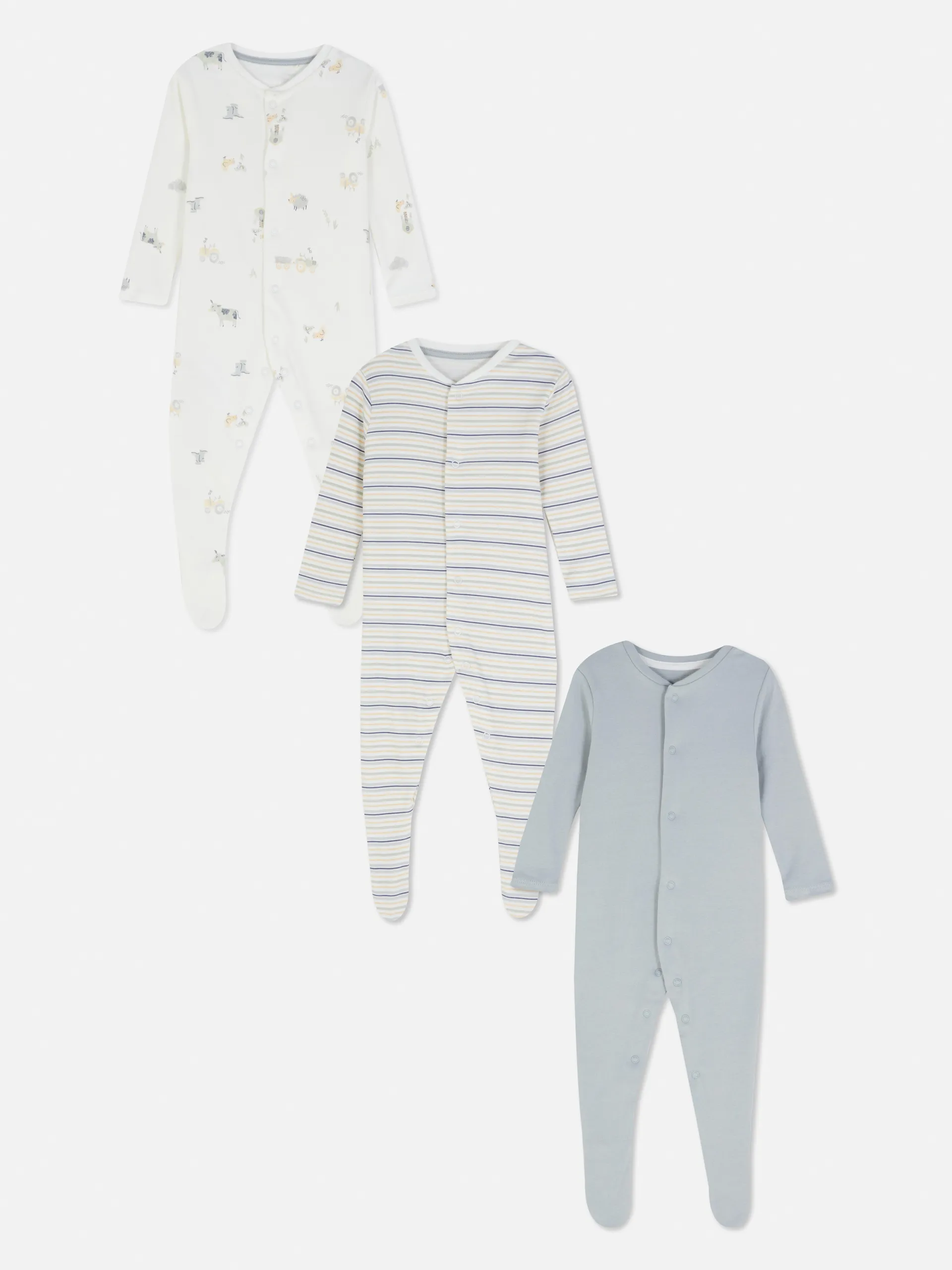 3pk Print Sleepsuit Babygrows