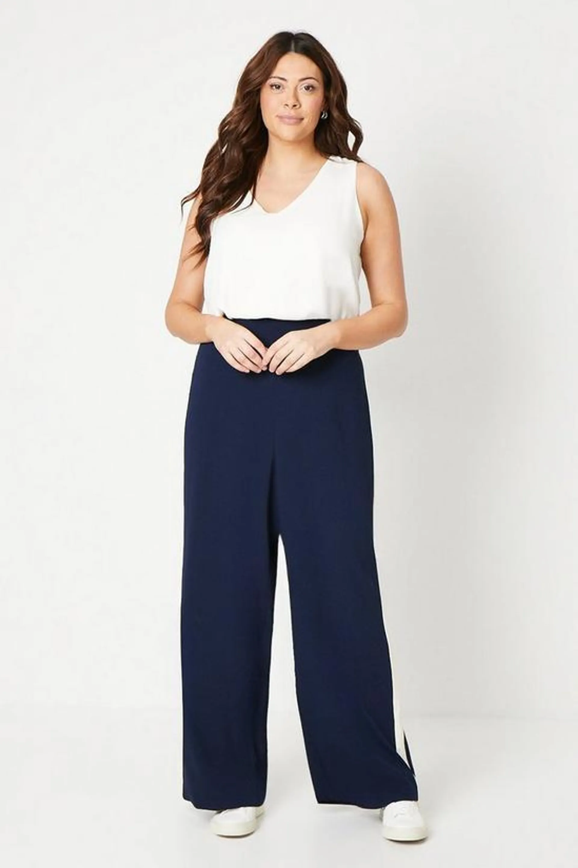 Curve Side Stripe Elastic Straight Leg Trouser