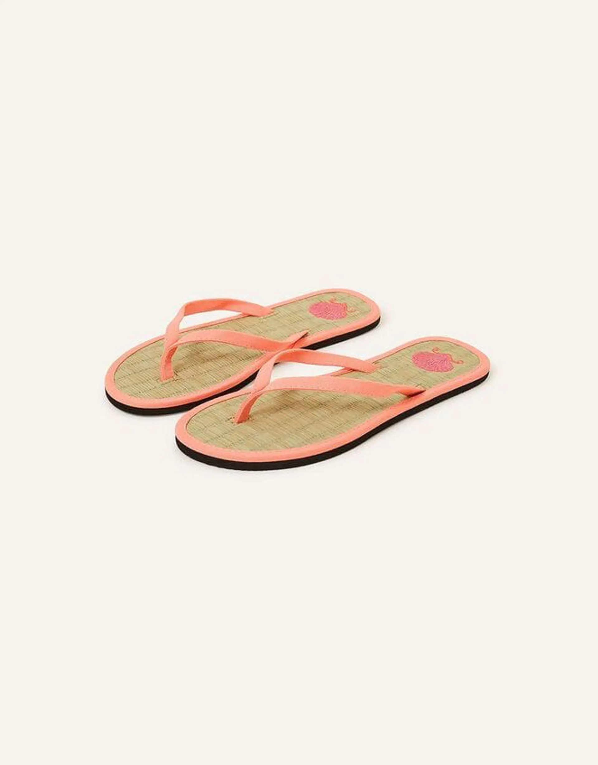 Shell Embroidered Seagrass Flip Flops Orange