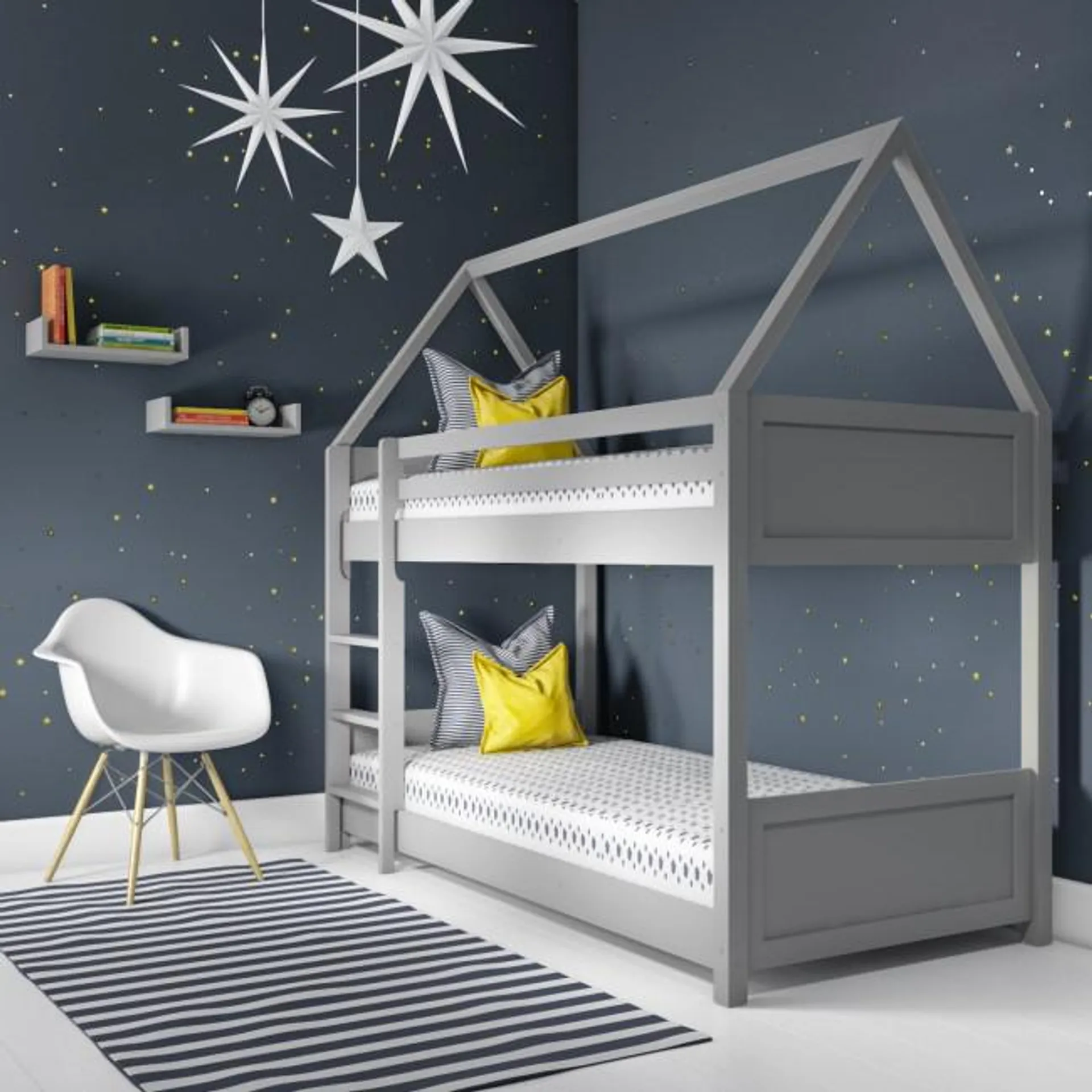 Coco House Kids Bunk Bed Light Grey + 2 Mattresses