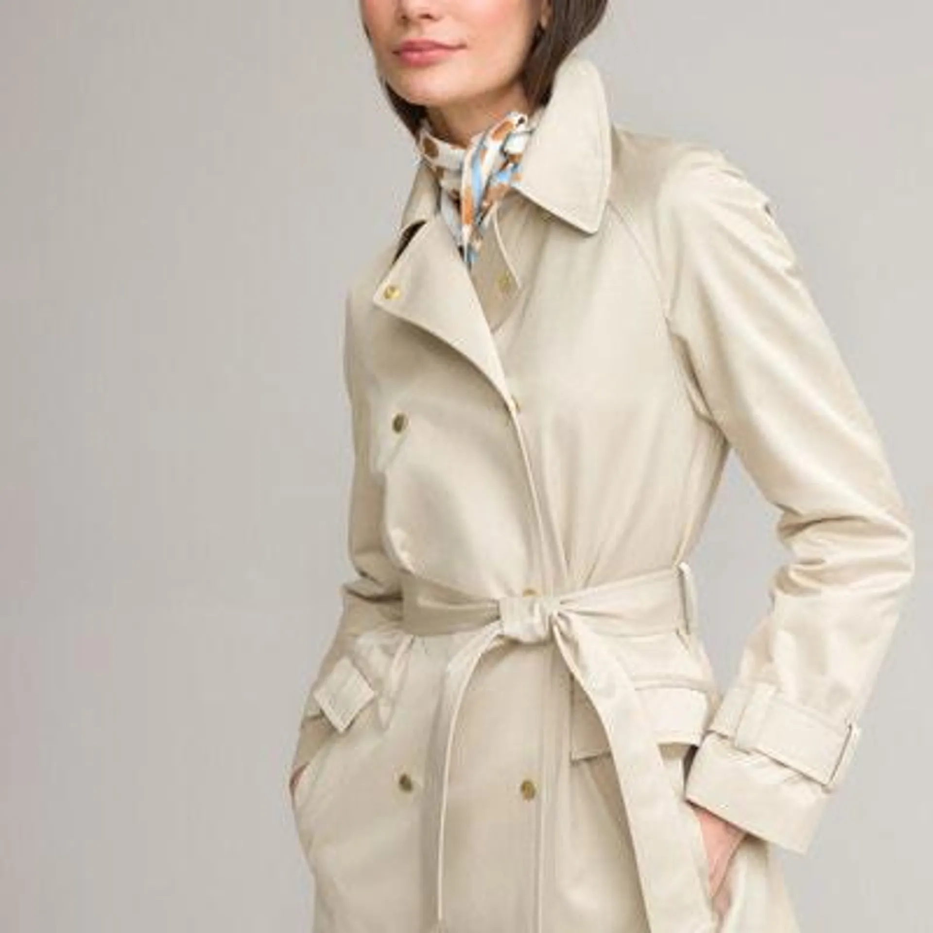 Cotton Mix Trench Coat with Button Fastening, Mid-Season