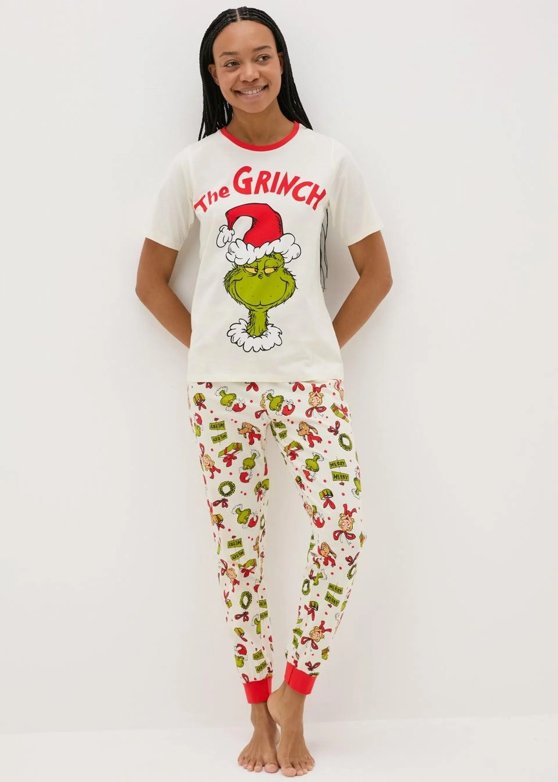 Unisex Grinch Cream Christmas Family Pyjama Set