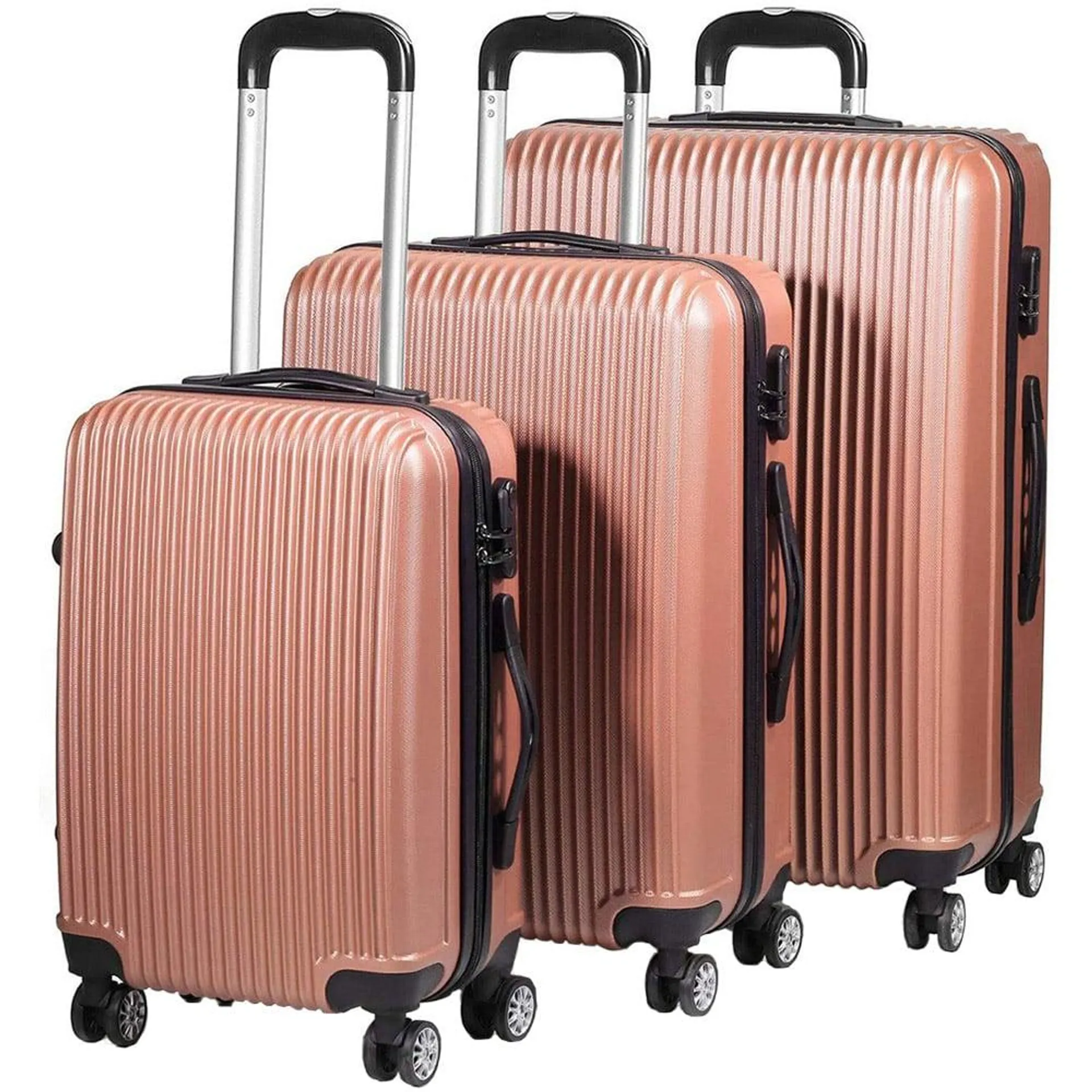 SA Products Set of 3 Rose Gold Hard Shell Lightweight Luggage