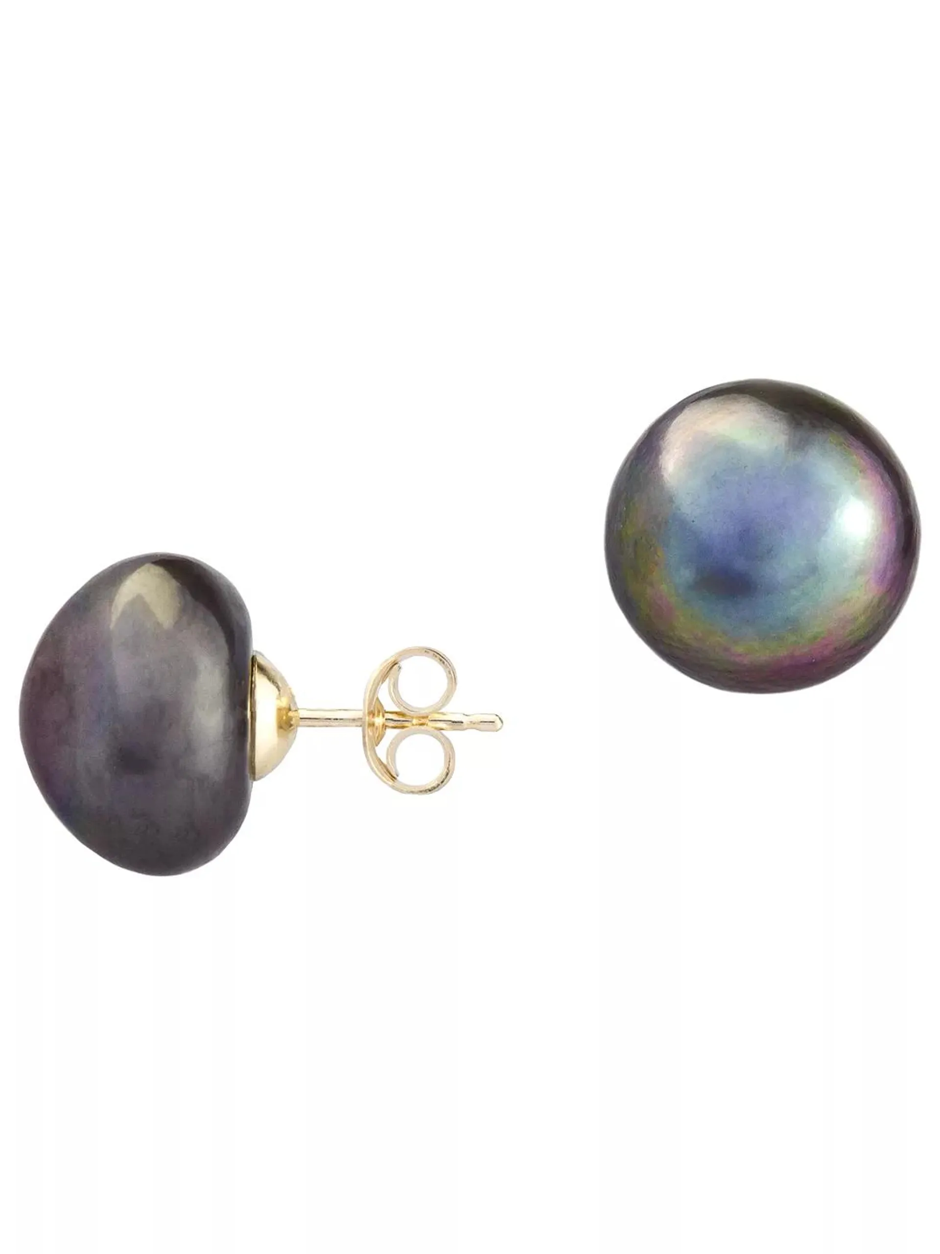 A B Davis 9ct Gold Freshwater Pearl Stud Earrings, Black