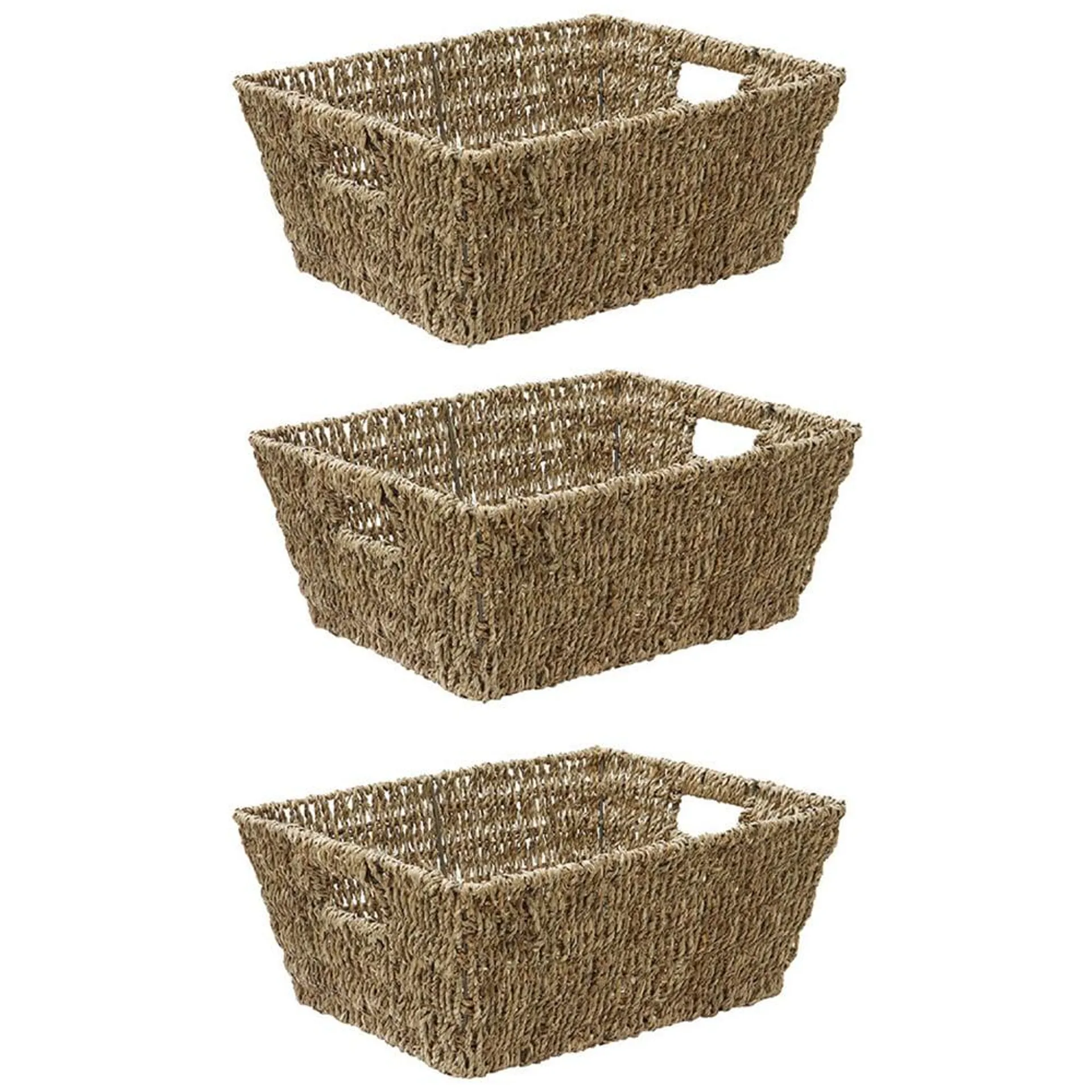 JVL Seagrass Rectangular Storage Basket Set of 3