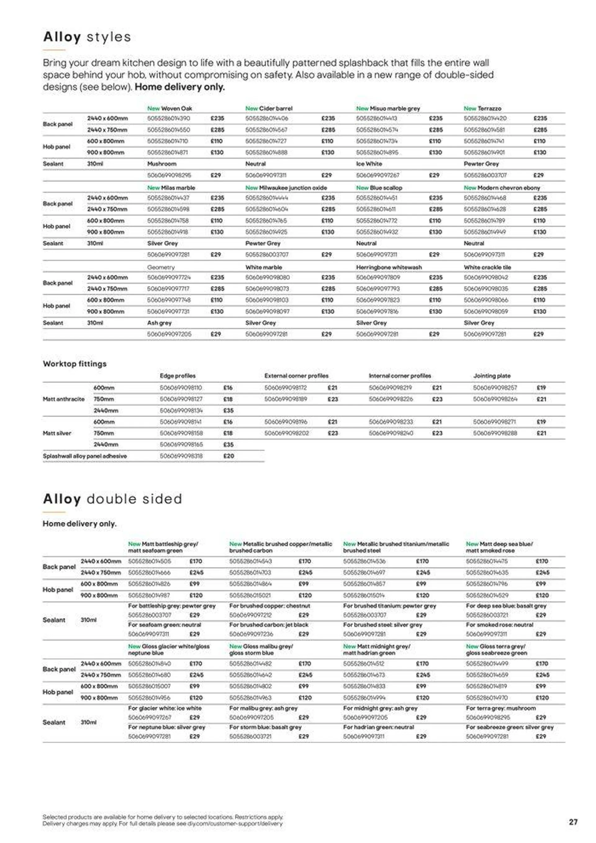 Kitchens Product & Cabinetry Price List from 20 August to 31 December 2024 - Catalogue Page 27