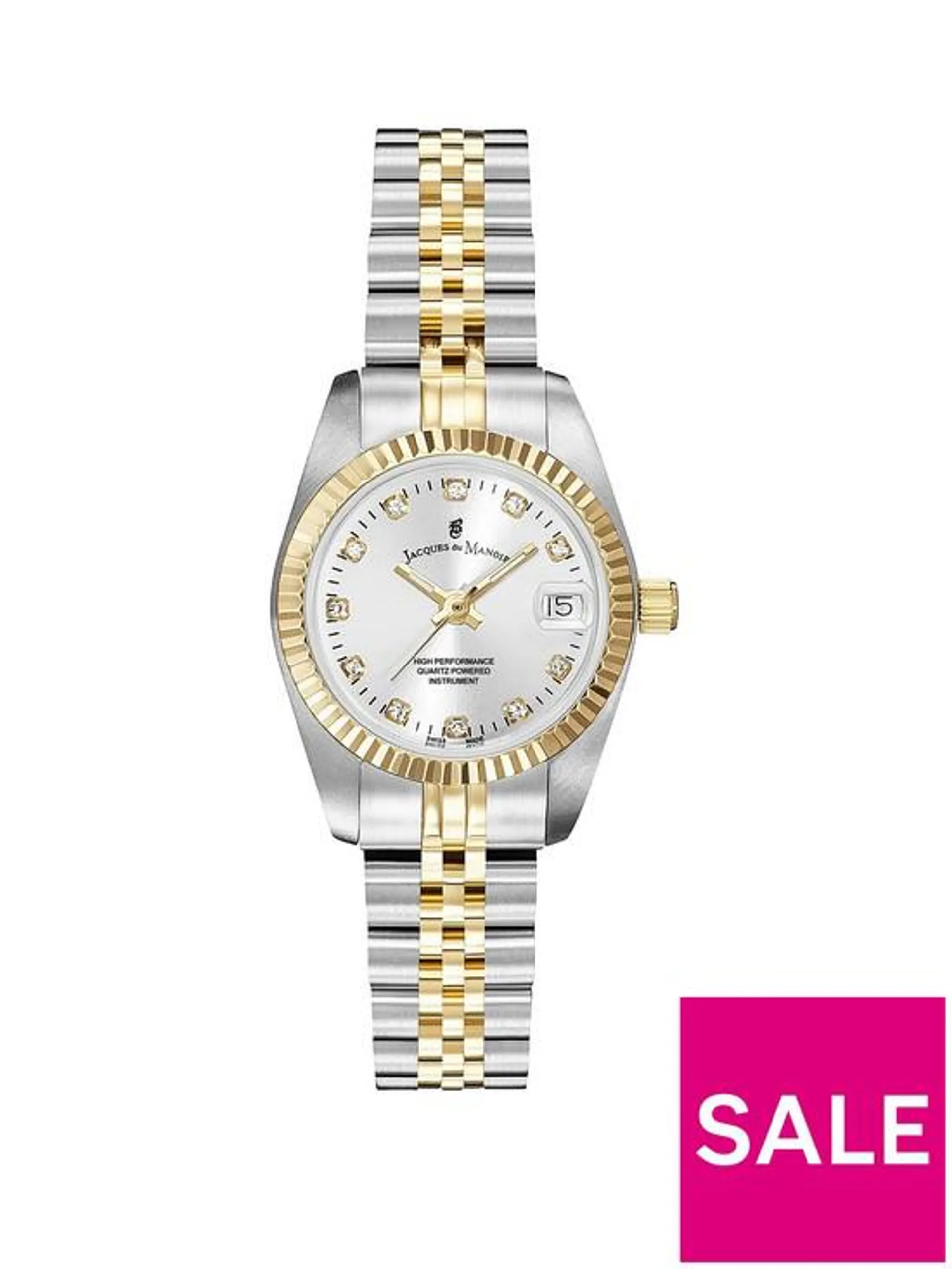 Jacques Du Manoir Swiss Made Ladies Inspiration Silver & Gold Plated Stainless Steel Bracelet Watch