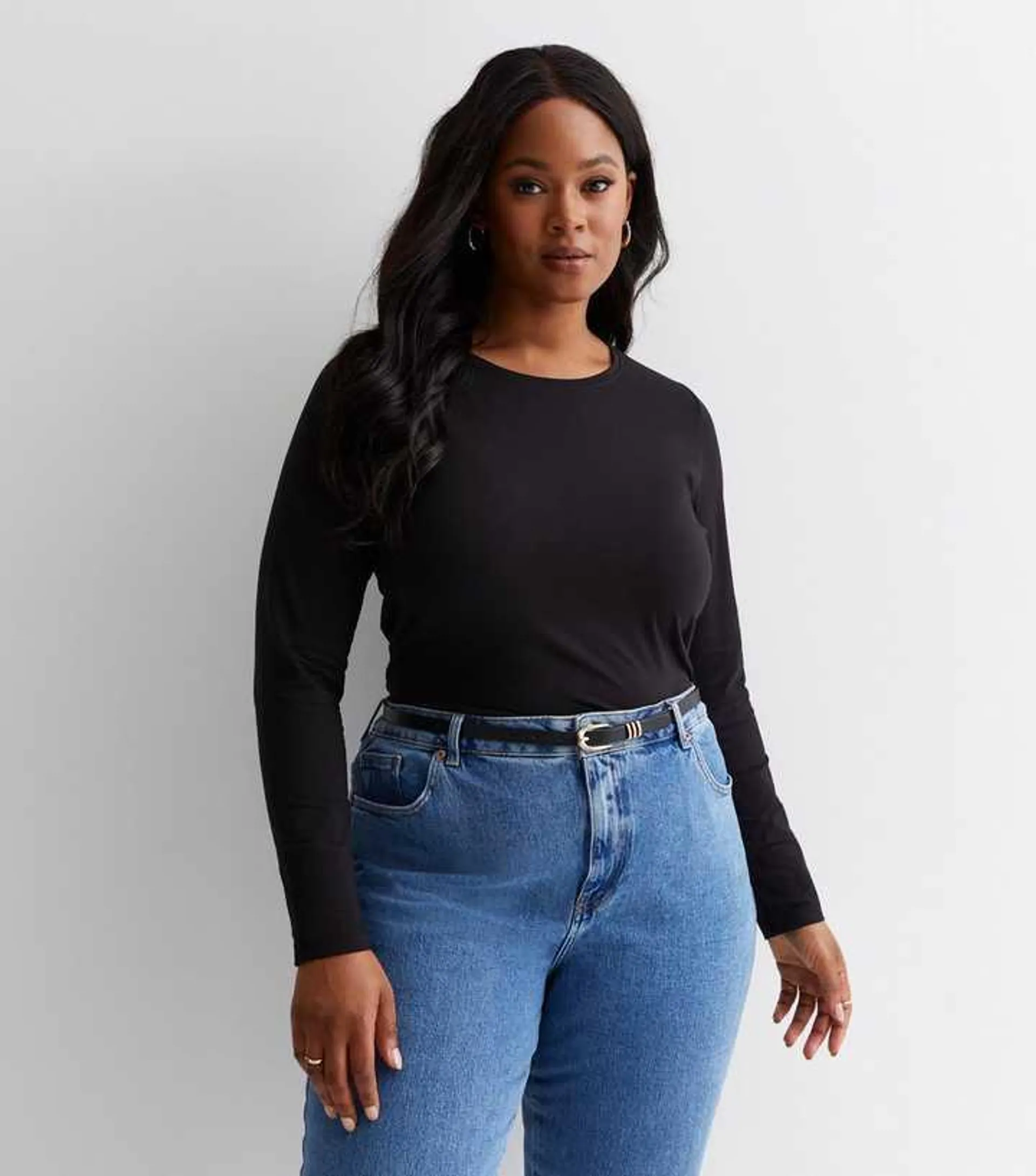 Curves Black Crew Neck Long Sleeve Top